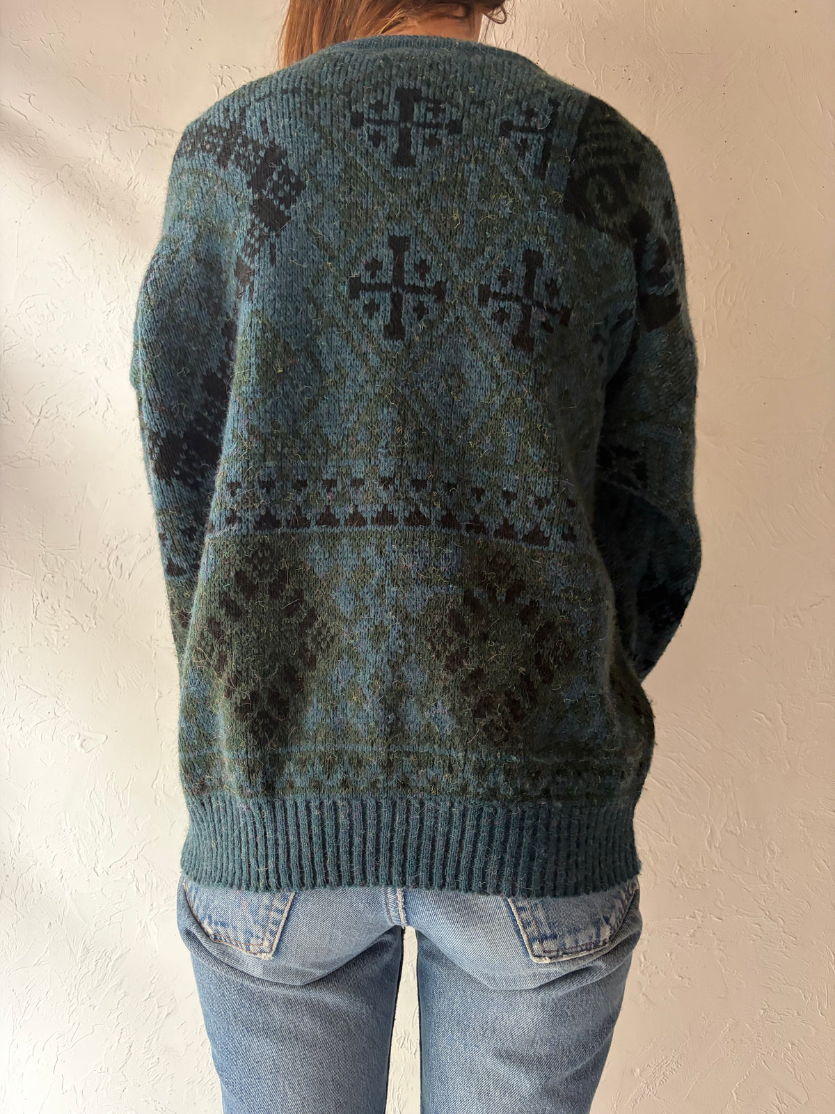 90s 'Functionals' Green Patterned Sweater / Small