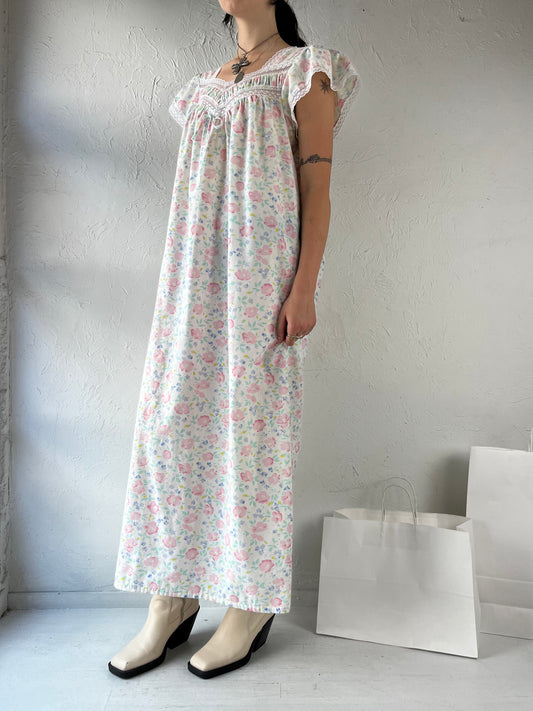 80s 'Slumber Suzy' Floral Print Night Dress / Medium