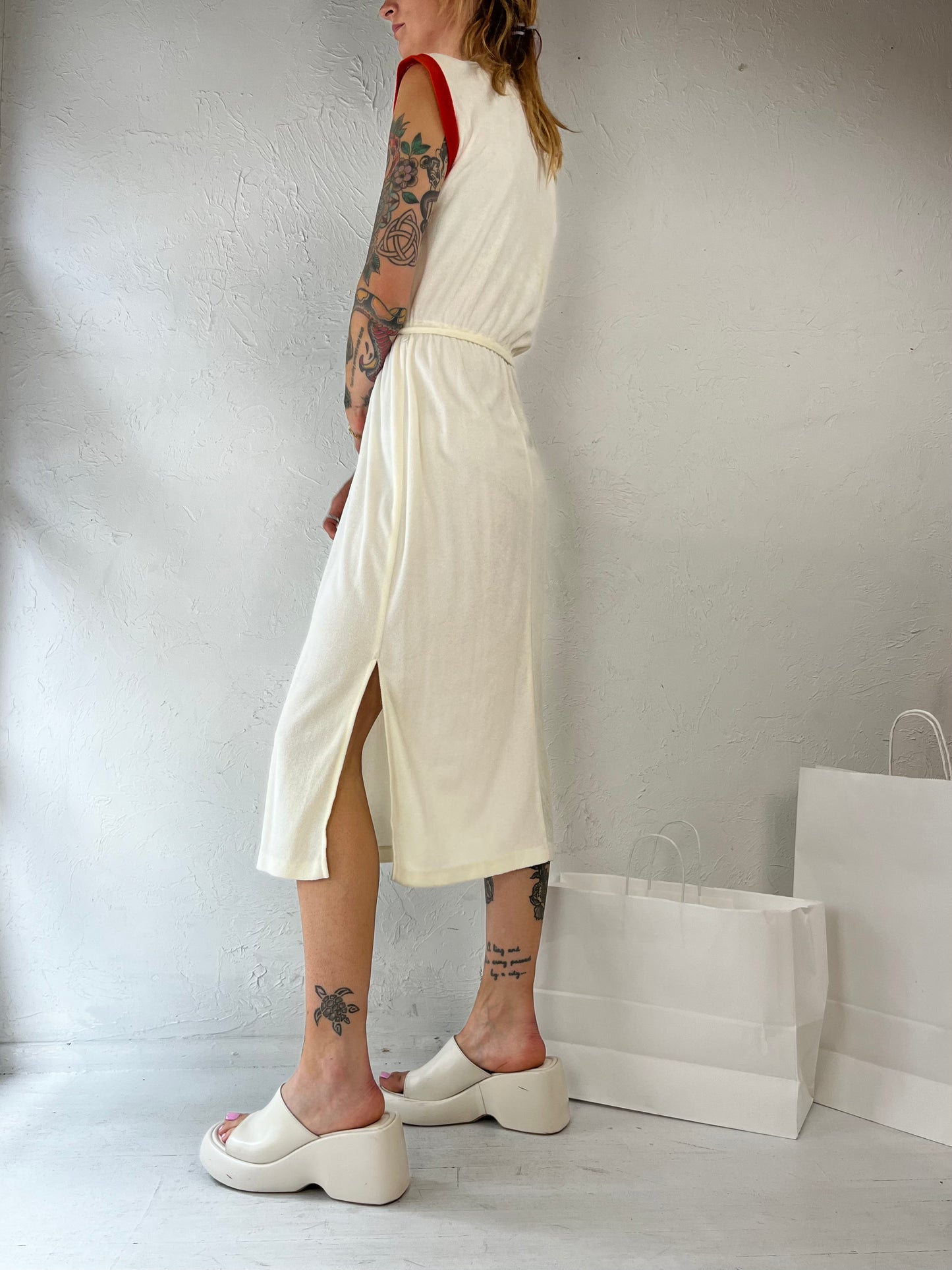 70s 'Nu Mode' Cream Terri Towel Midi Dress / Small
