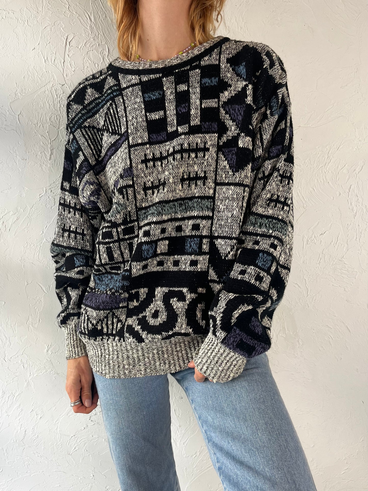 90s 'Expressions International' Abstract Knit Sweater / Medium