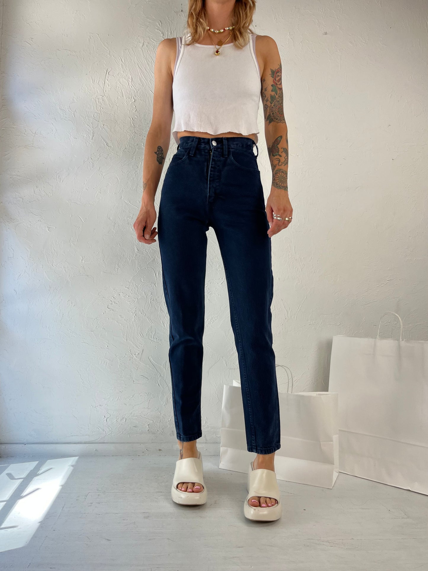 90s 'Guess' High Waisted Dark Wash Jeans / 24