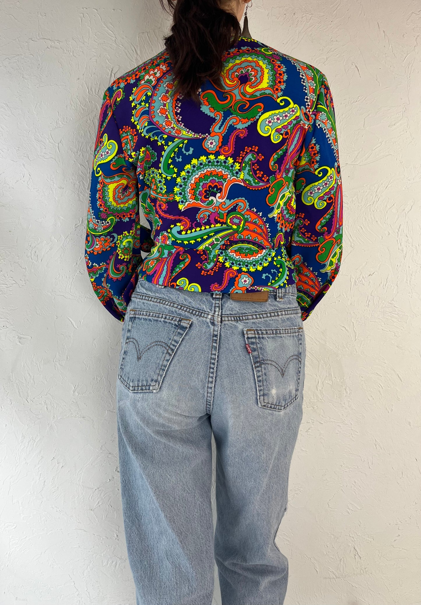 70s 'Diamond Tea Gour' Trippy Rainbow Floral Tie Top / Medium