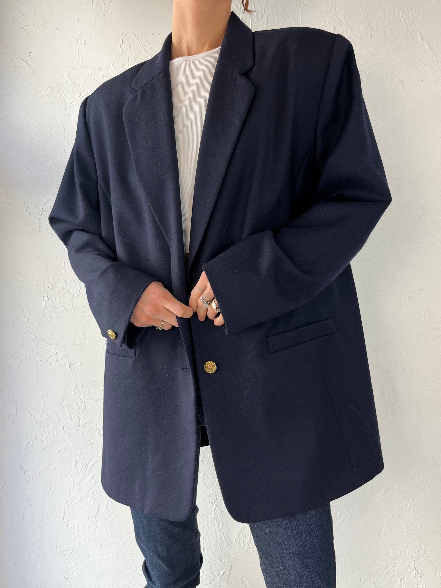 Y2k 'Bianca Nygard' Navy Blue Wool Blazer Jacket / Large