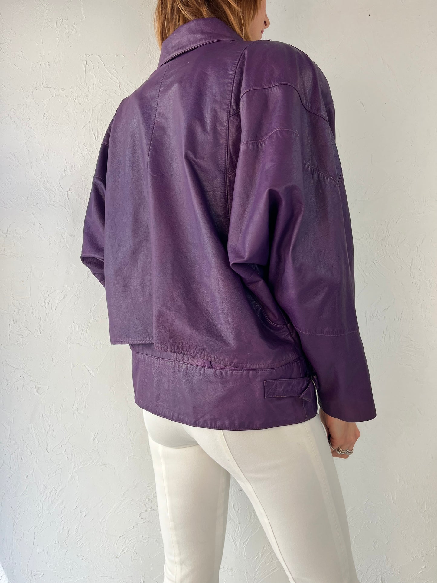 80s 90s 'Adam Douglas' Purple Leather Bomber Jacket / Small
