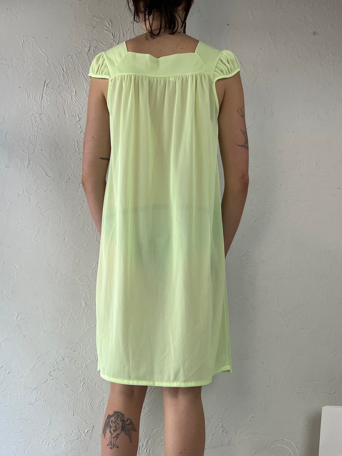 90s Lime Green Sheer Mesh Mini Dress / Small
