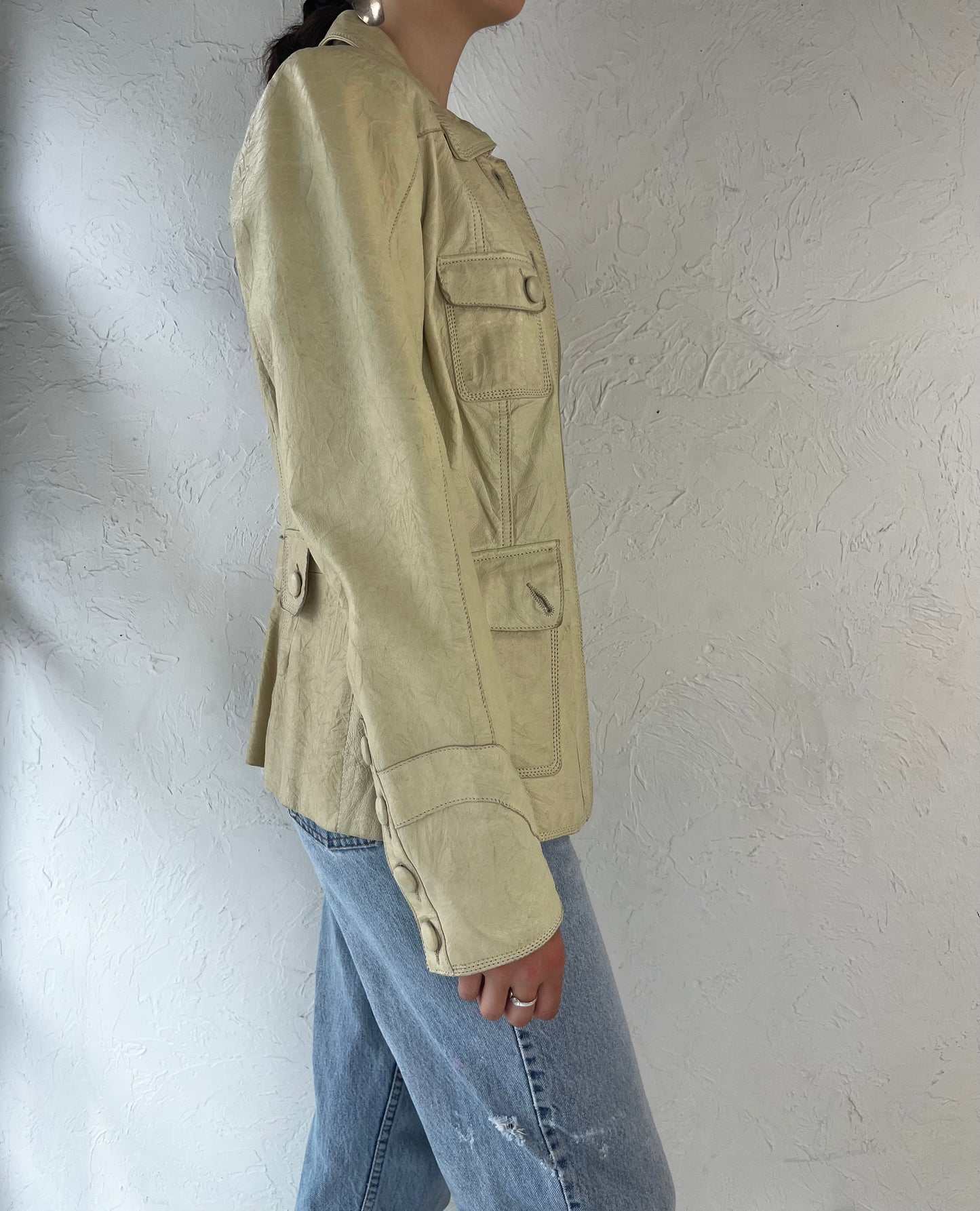 Y2K 'Danier' Cream Leather Chore Jacket / Small