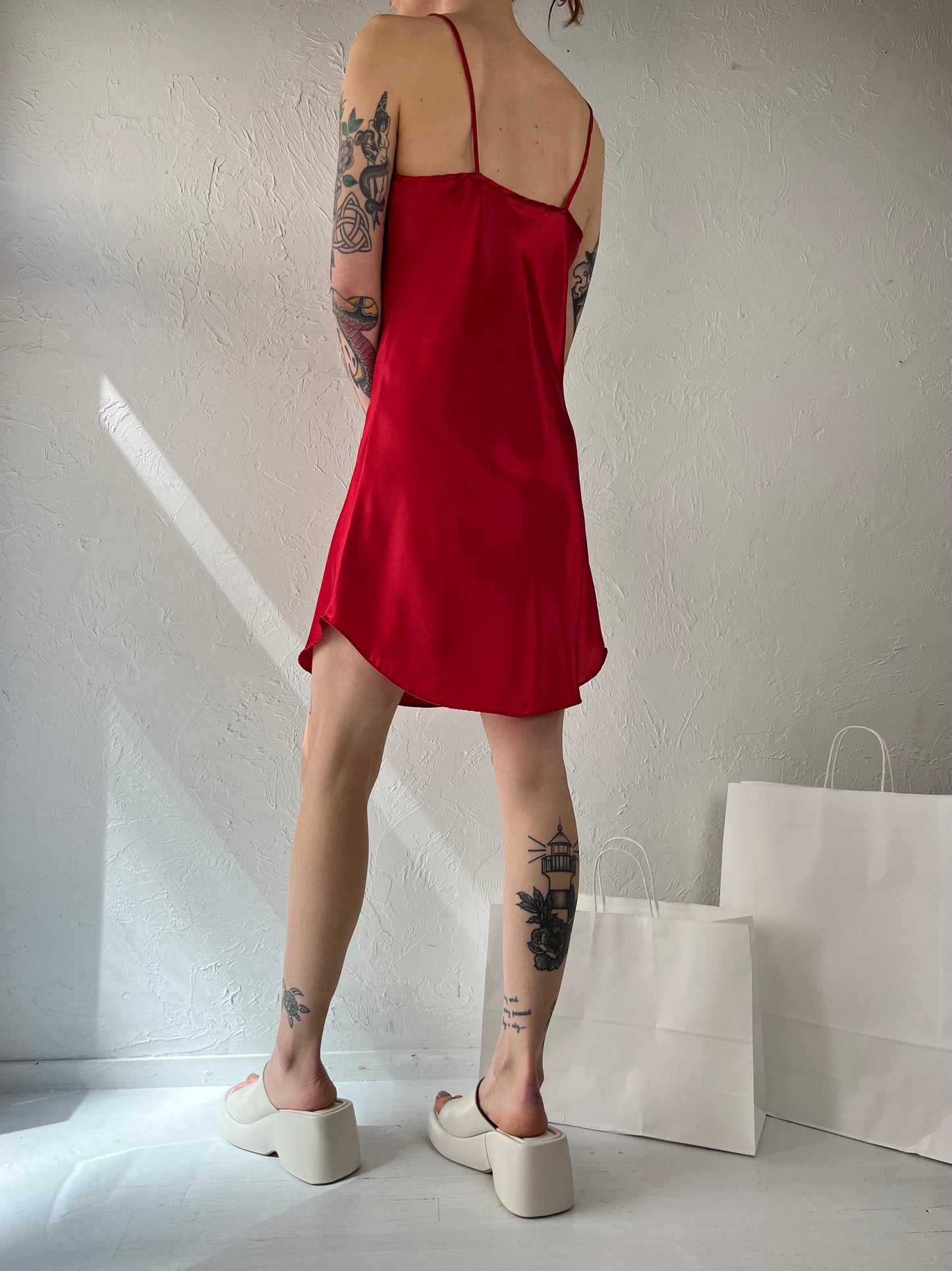 90s 'Jessica' Red Mini Slip Dress / Medium