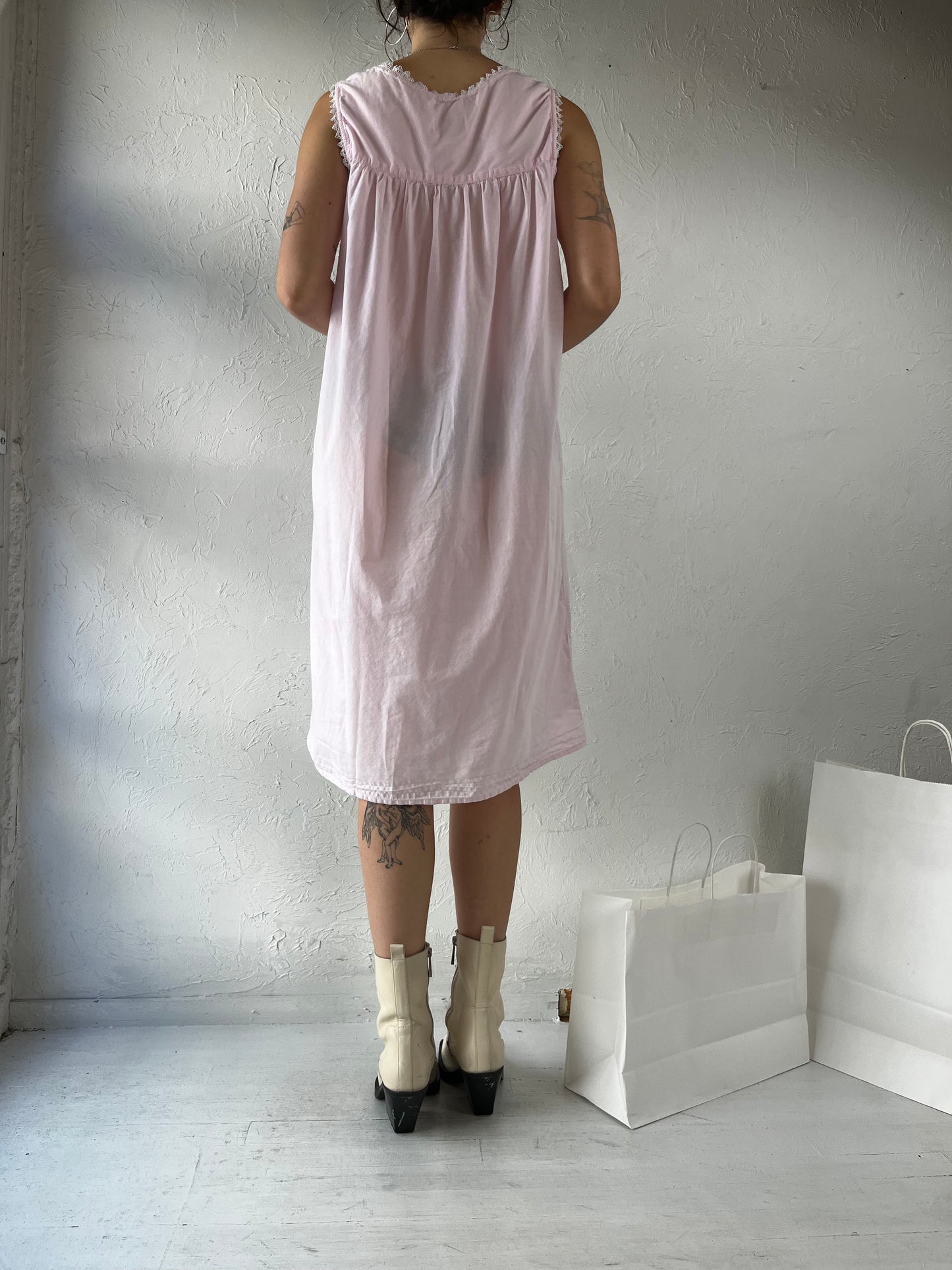Y2K 'Jasmine Rose' Pink Mini Cotton Night Dress / Large