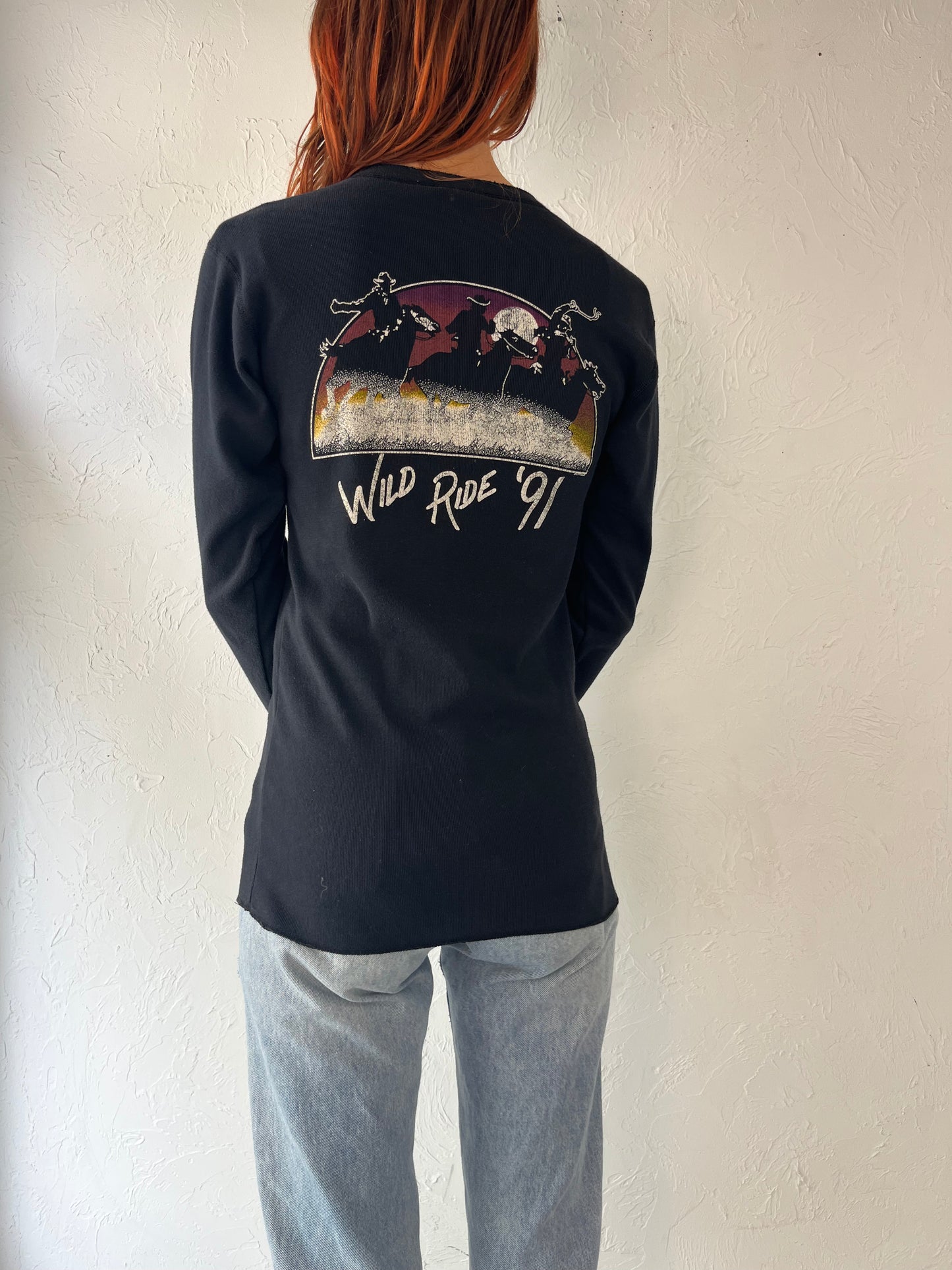 91 'Wild Ride' Ribbed Long Sleeve Henley Shirt / Made in USA / Medium