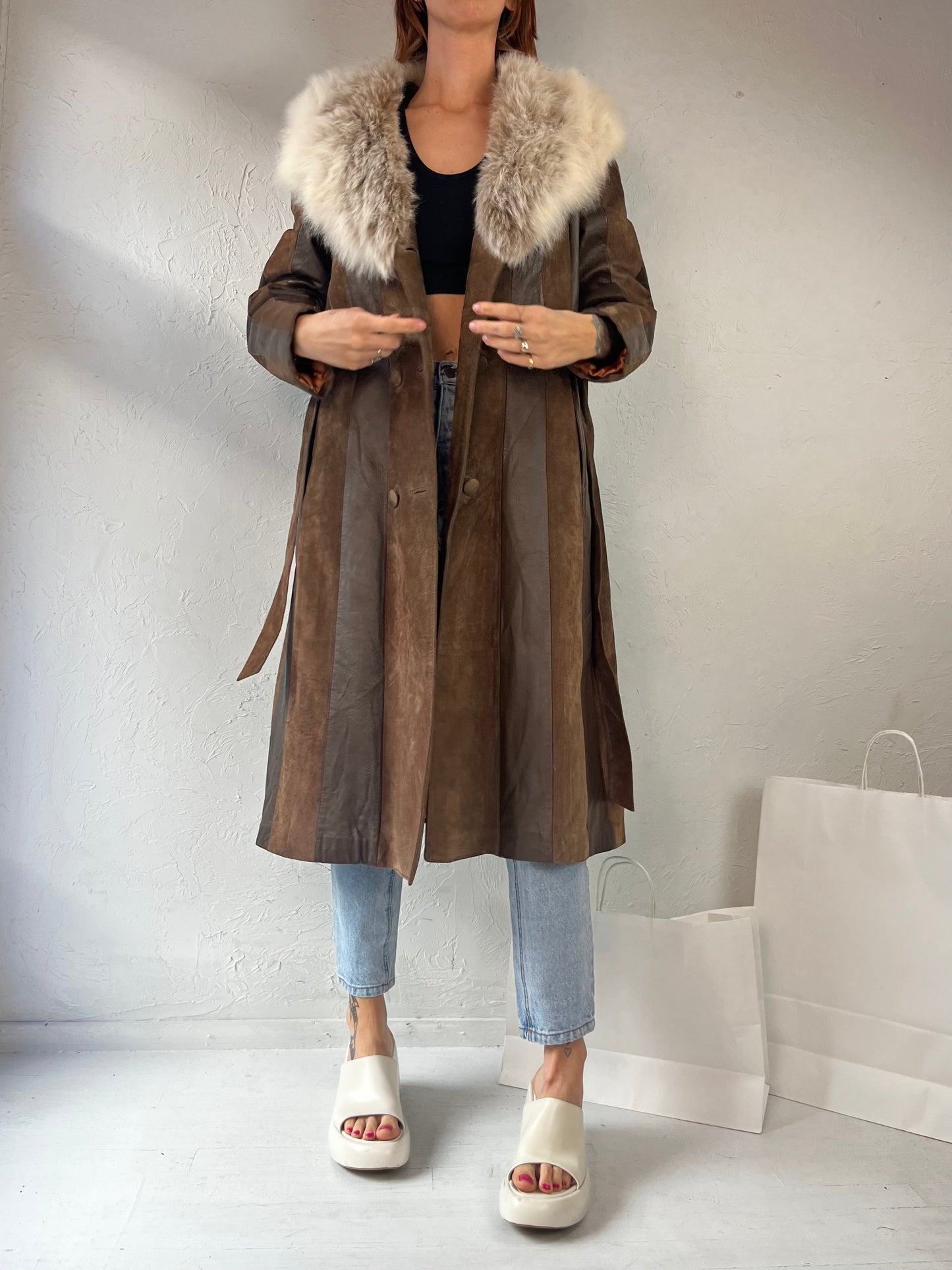 70s 'Matt Fisher' Suede Coat with Fur Collar / Medium - Large