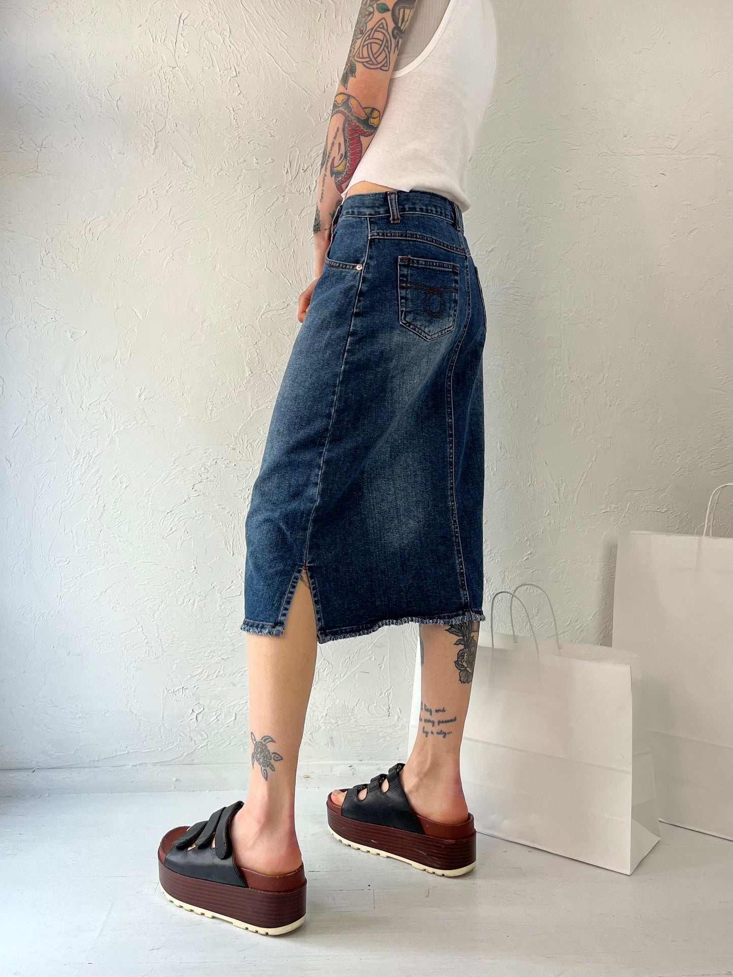 90s 'Buick' Denim Midi Skirt / Medium