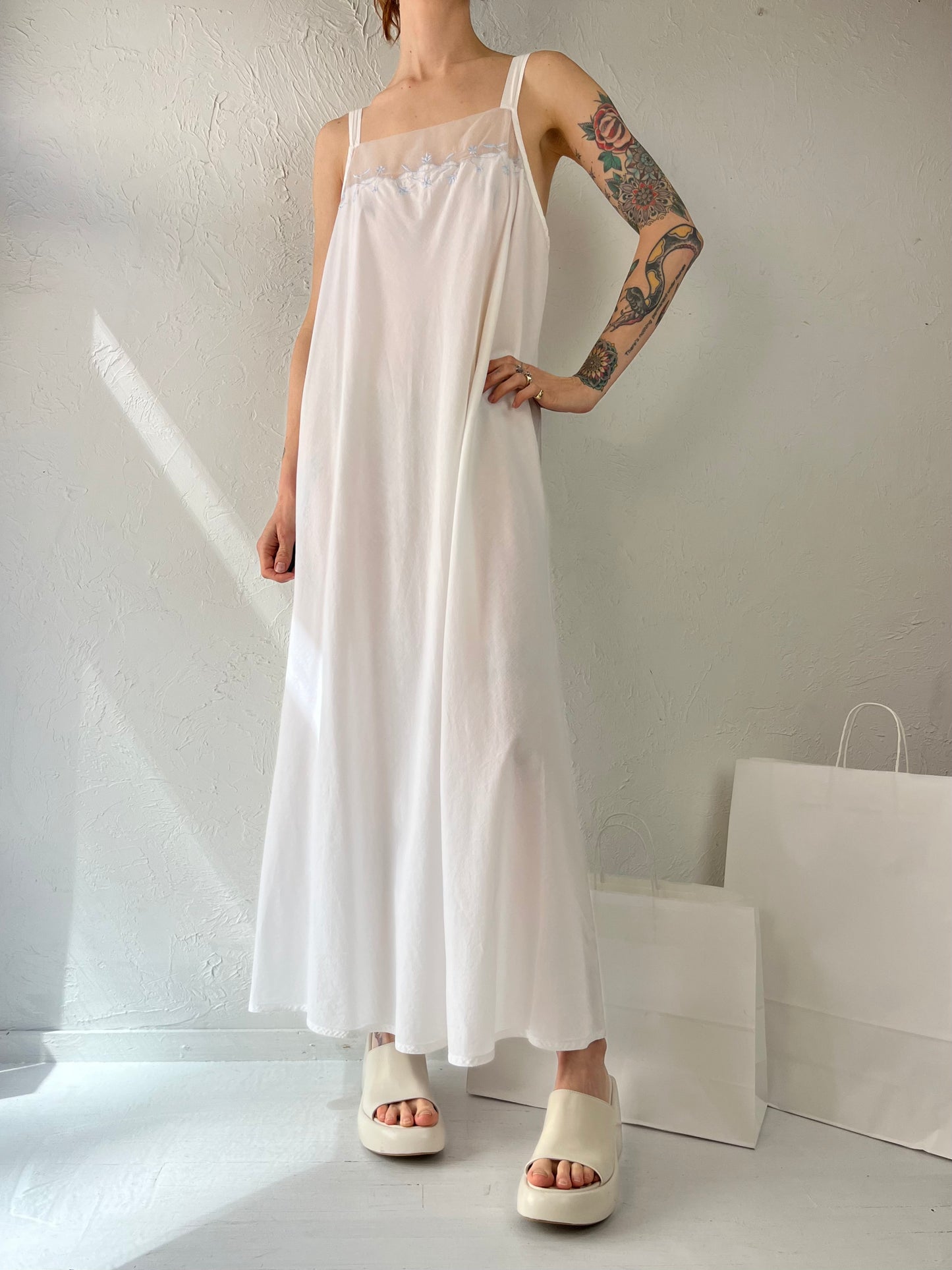 Y2K 'Mantles' White Cotton Midi Dress / Large
