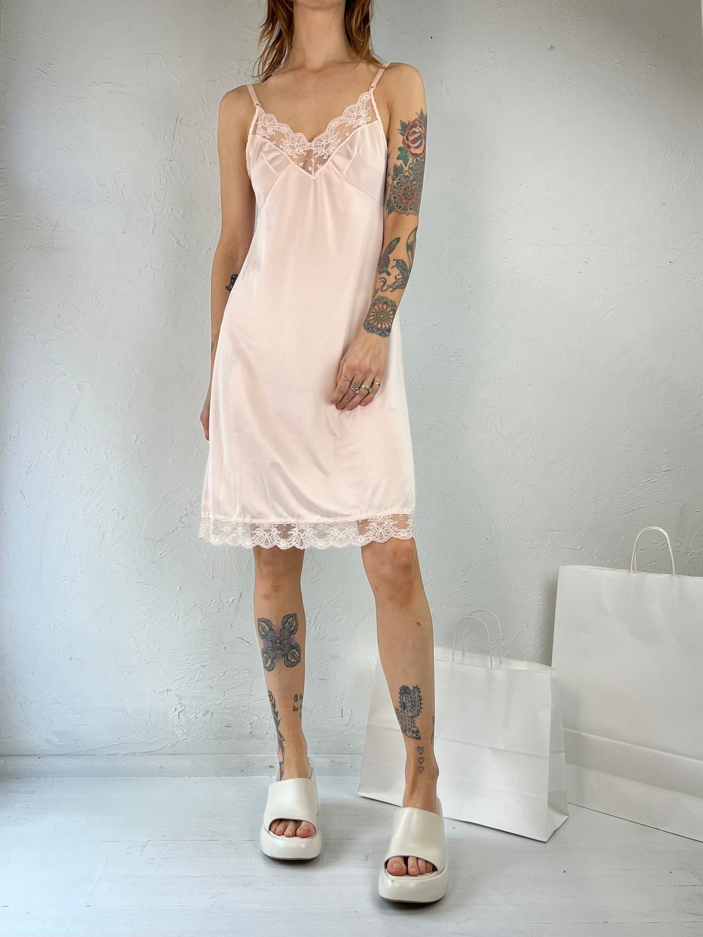 Vintage Pale Pink Slip Dress / Small