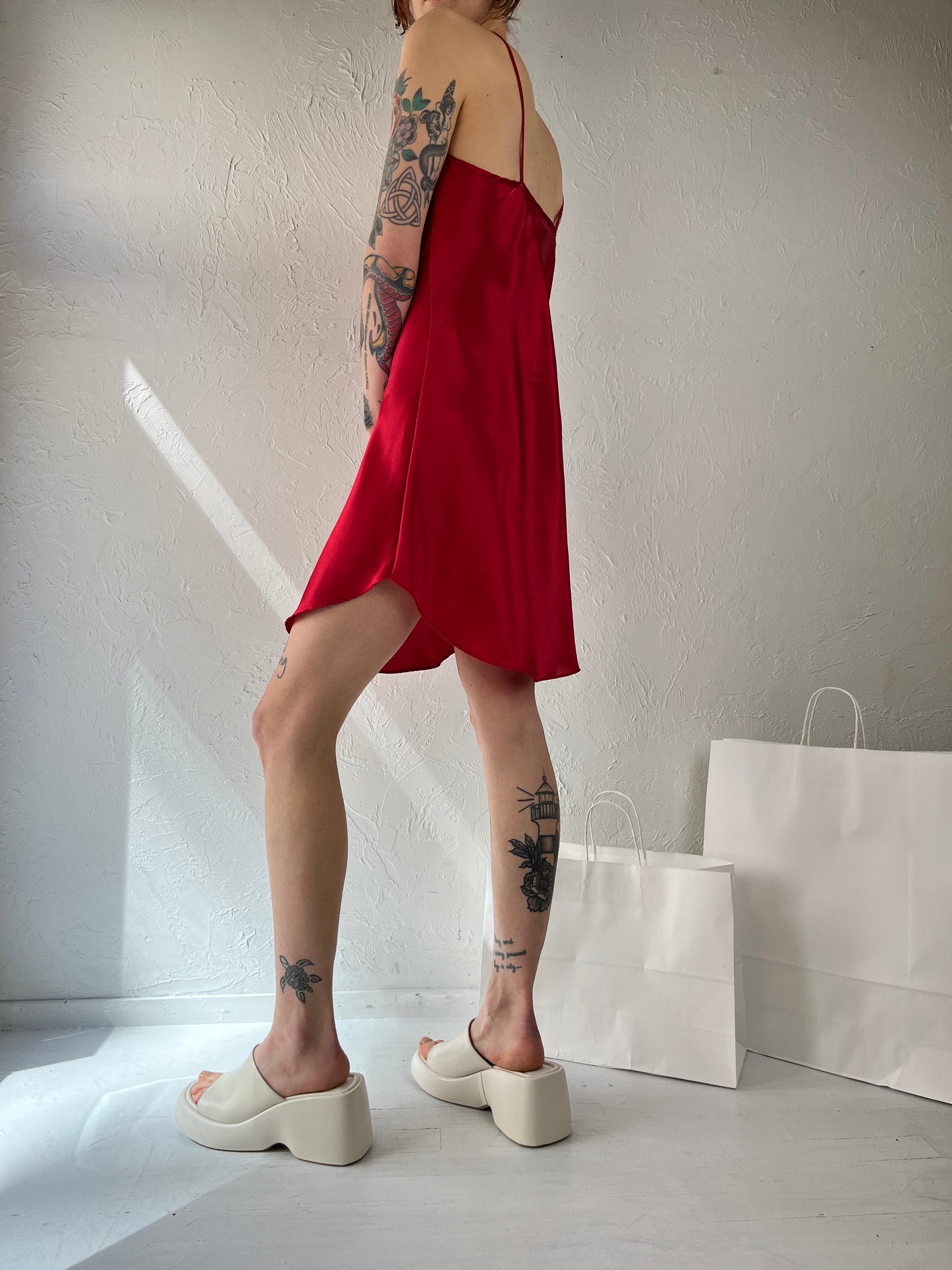 90s 'Jessica' Red Mini Slip Dress / Medium