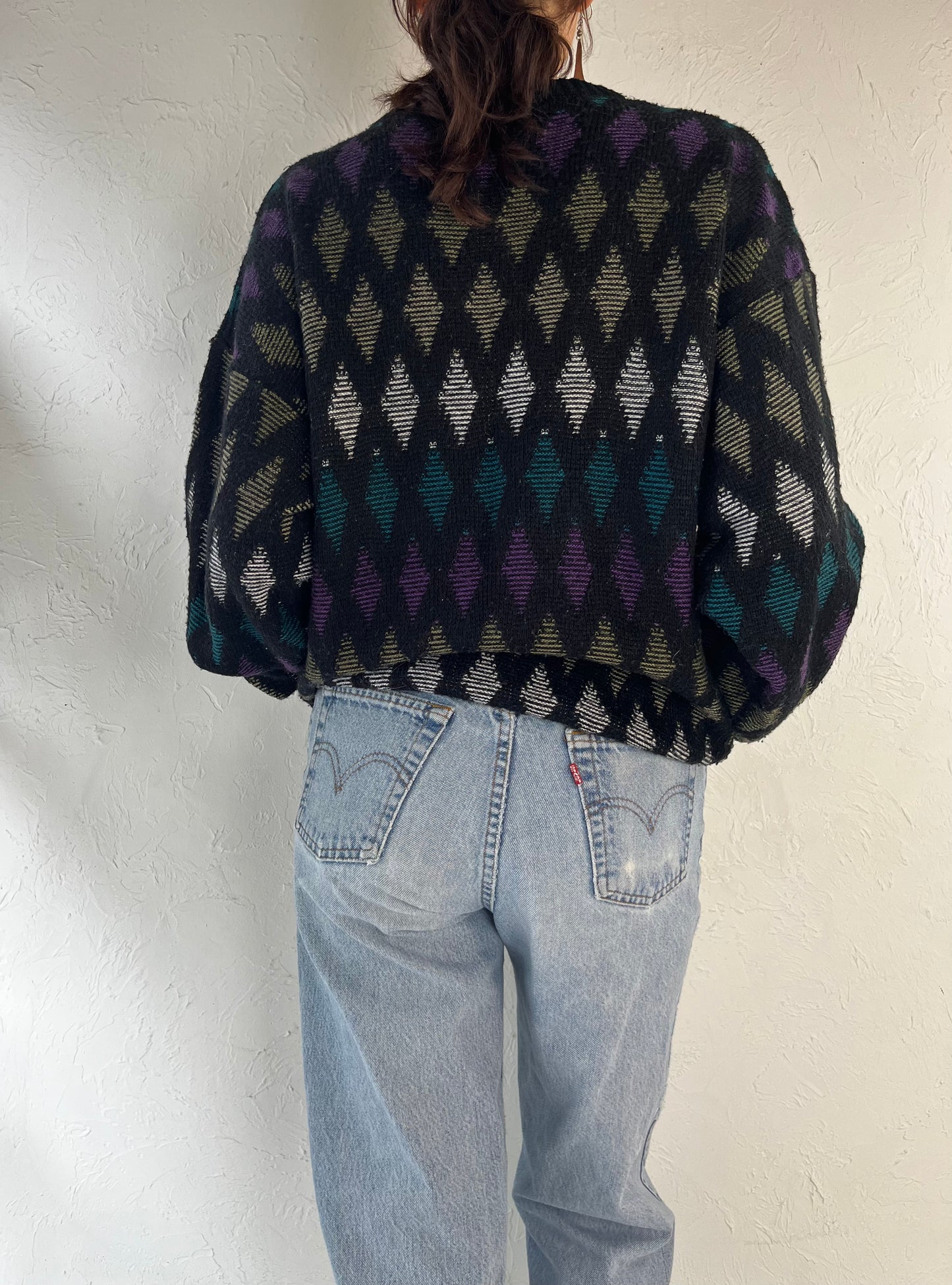 90s 'Jonathan Bryan' Diamond Acrylic Knit Sweater / Medium