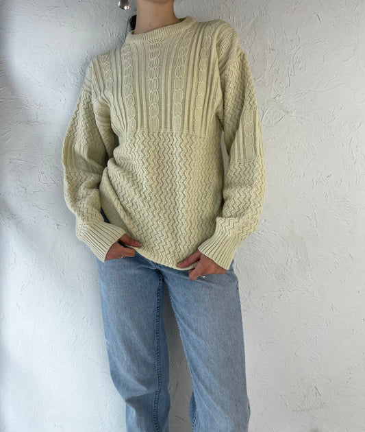 90s 'Robert Stock' Cream Cable Knit Sweater / Small