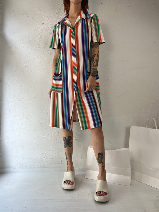 70s Striped Terri Towel Snap Up Dress / Small