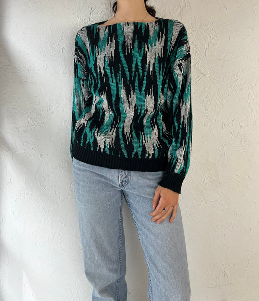 80s Sparkly Knit Pullover Sweater / Small