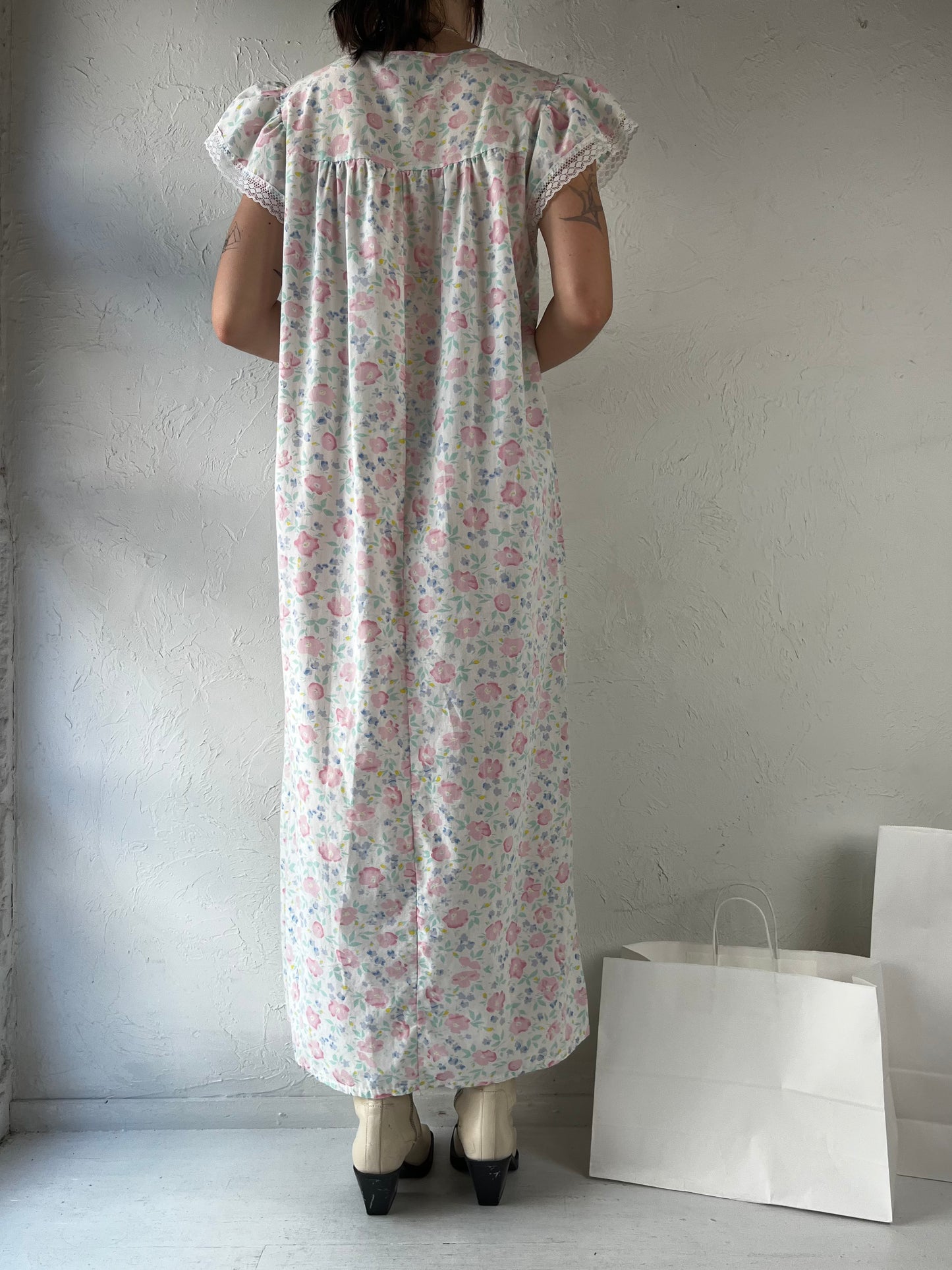 80s 'Slumber Suzy' Floral Print Night Dress / Medium