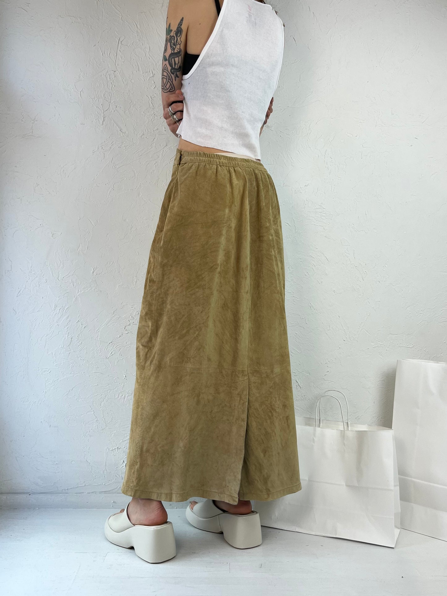Y2K 'Stan Herman' Tan Suede Leather Maxi Skirt / Medium