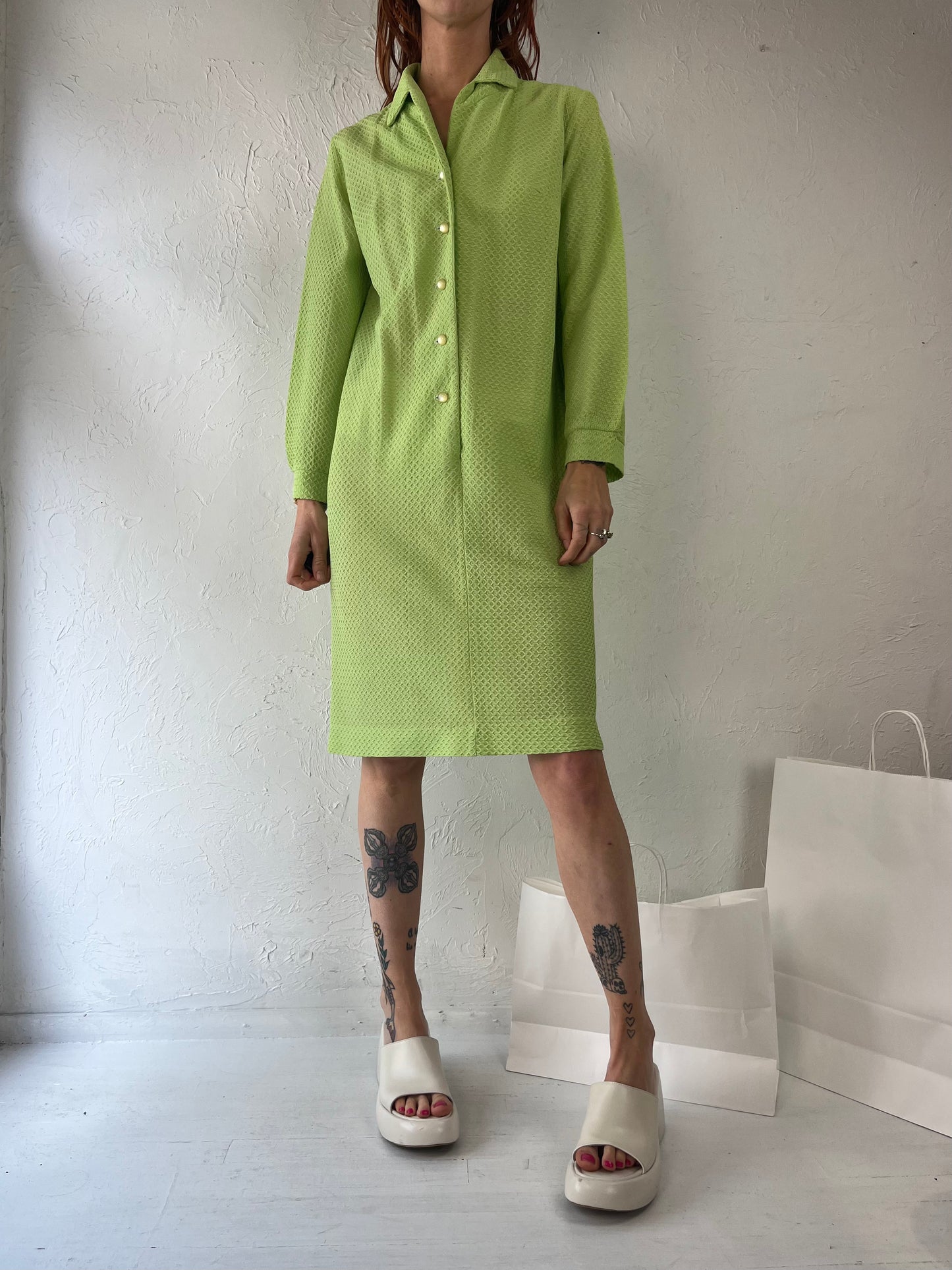 Y2K 'Giselle' Lime Green Collared Dress / Medium