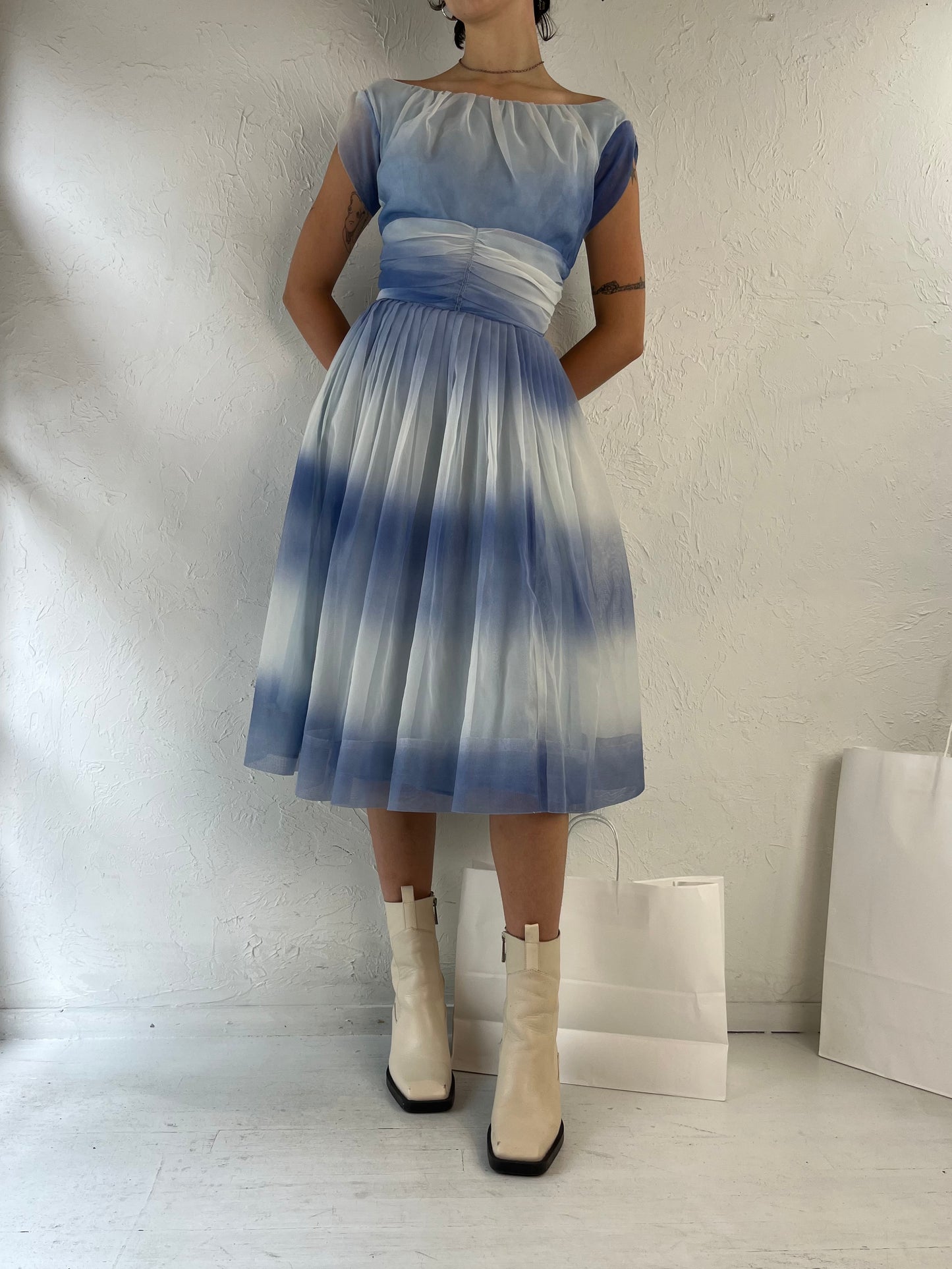 80 Handmade Blue Mesh Party Dress / Small