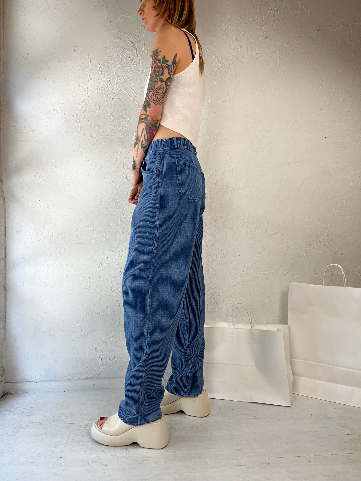 90s 'Ezze Wear' Blue Cotton Pants / Small