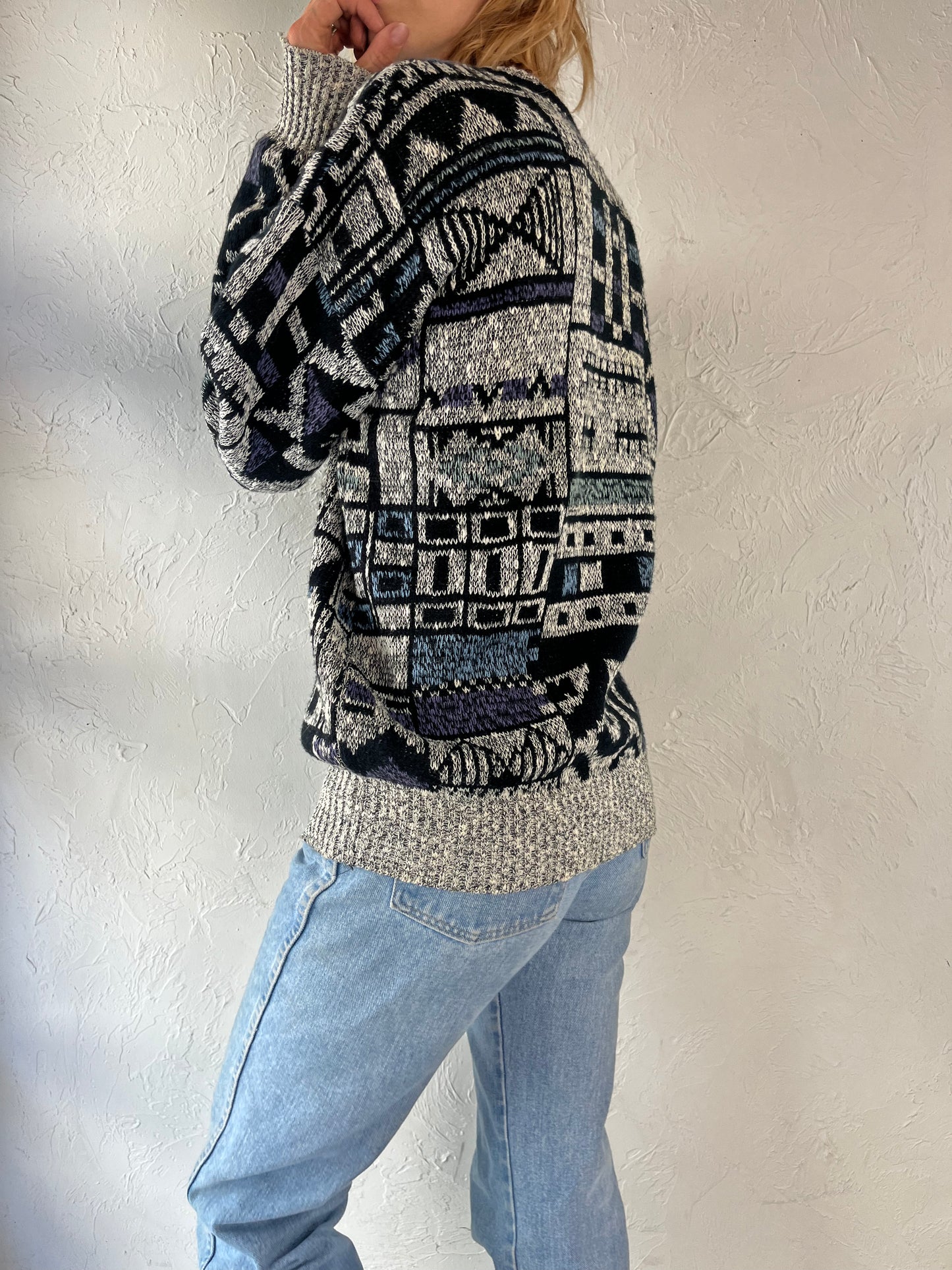 90s 'Expressions International' Abstract Knit Sweater / Medium