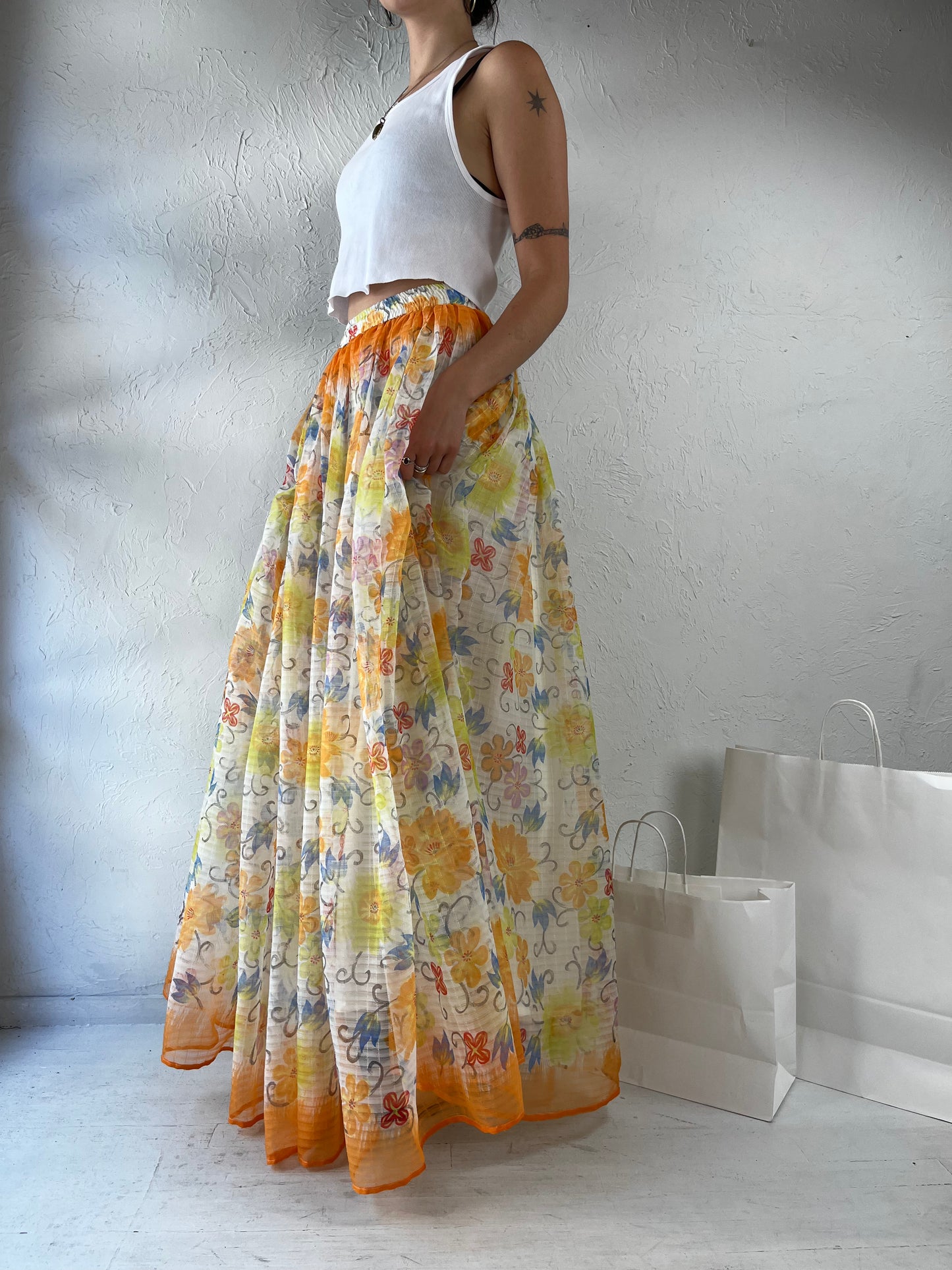 Vintage Handmade Floral Maxi Skirt / Small