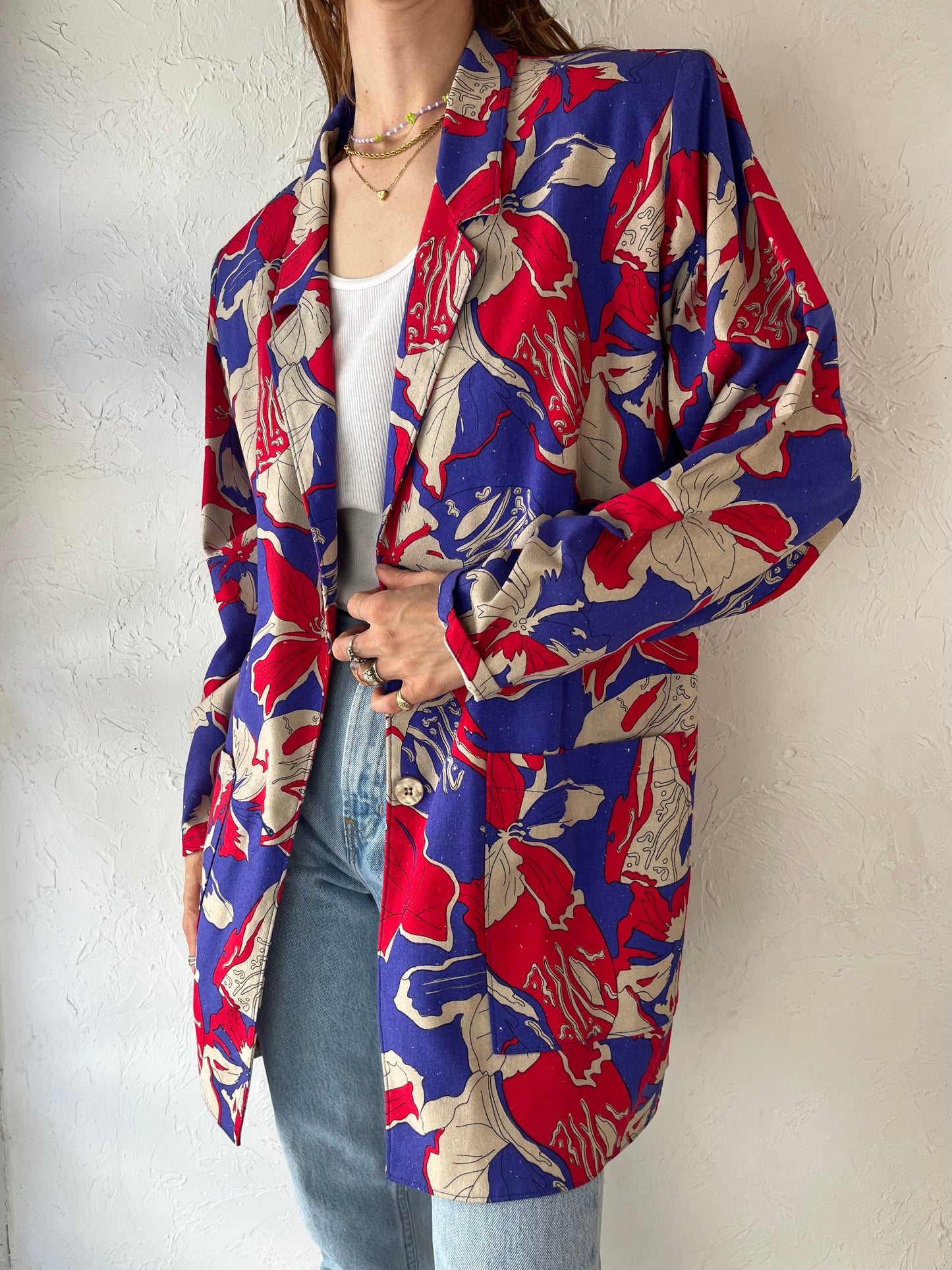 80s Oversized Floral Blazer Jacket / Large