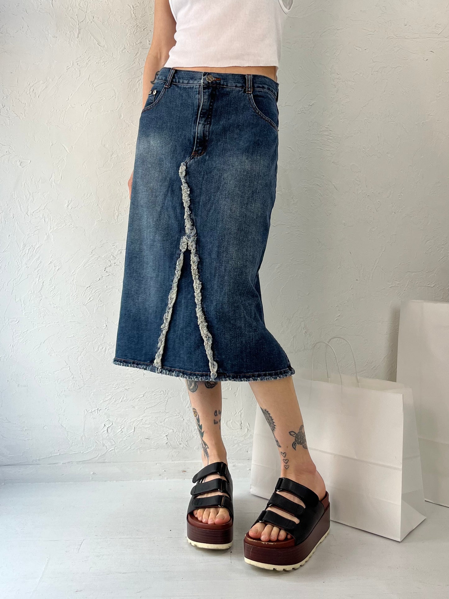 90s 'Buick' Denim Midi Skirt / Medium