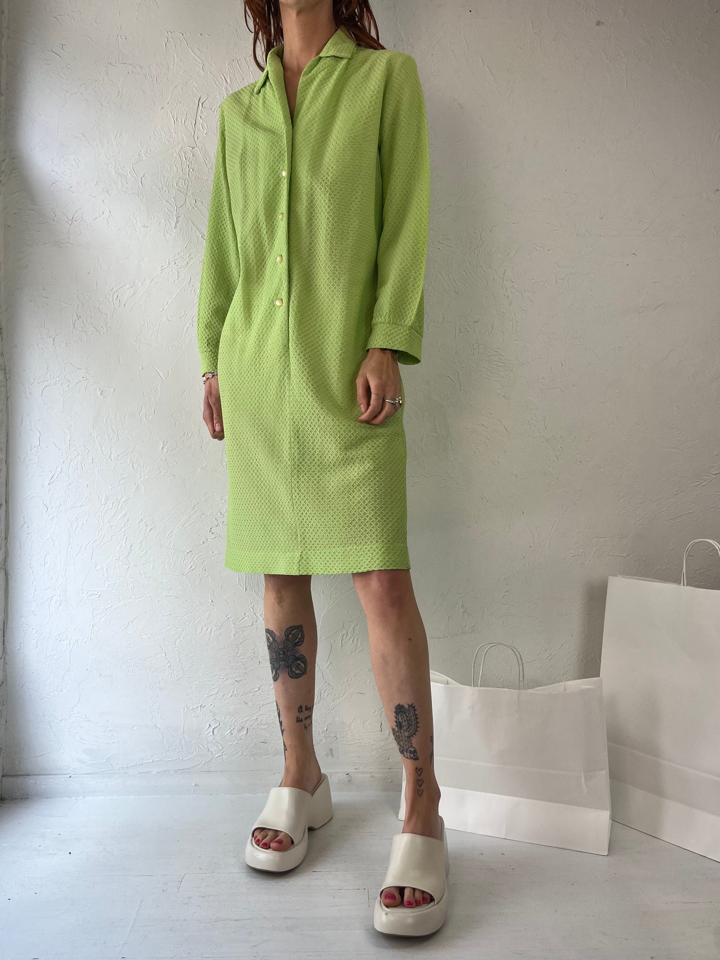 Y2K 'Giselle' Lime Green Collared Dress / Medium