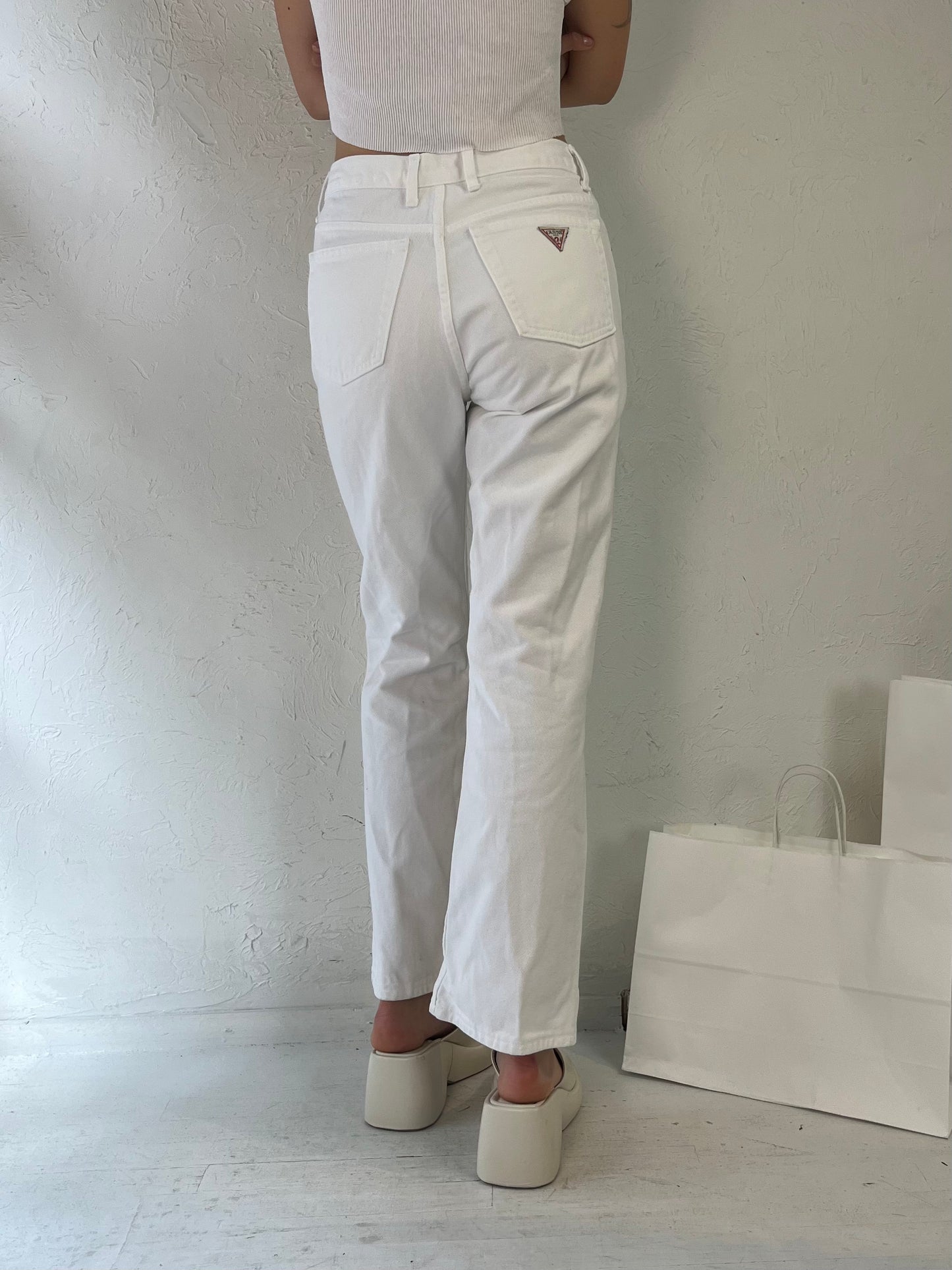 90s 'Guess' White Tapered Jeans / Made in Canada / 28