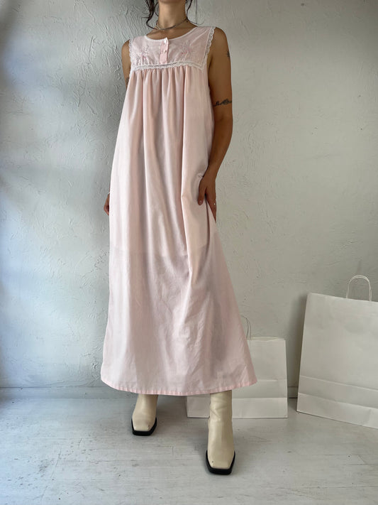 80s Pink Paper Thin Long Night Gown / Medium