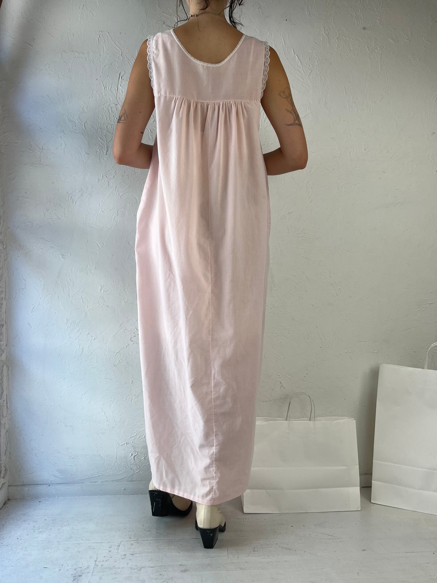 80s Pink Paper Thin Long Night Gown / Medium