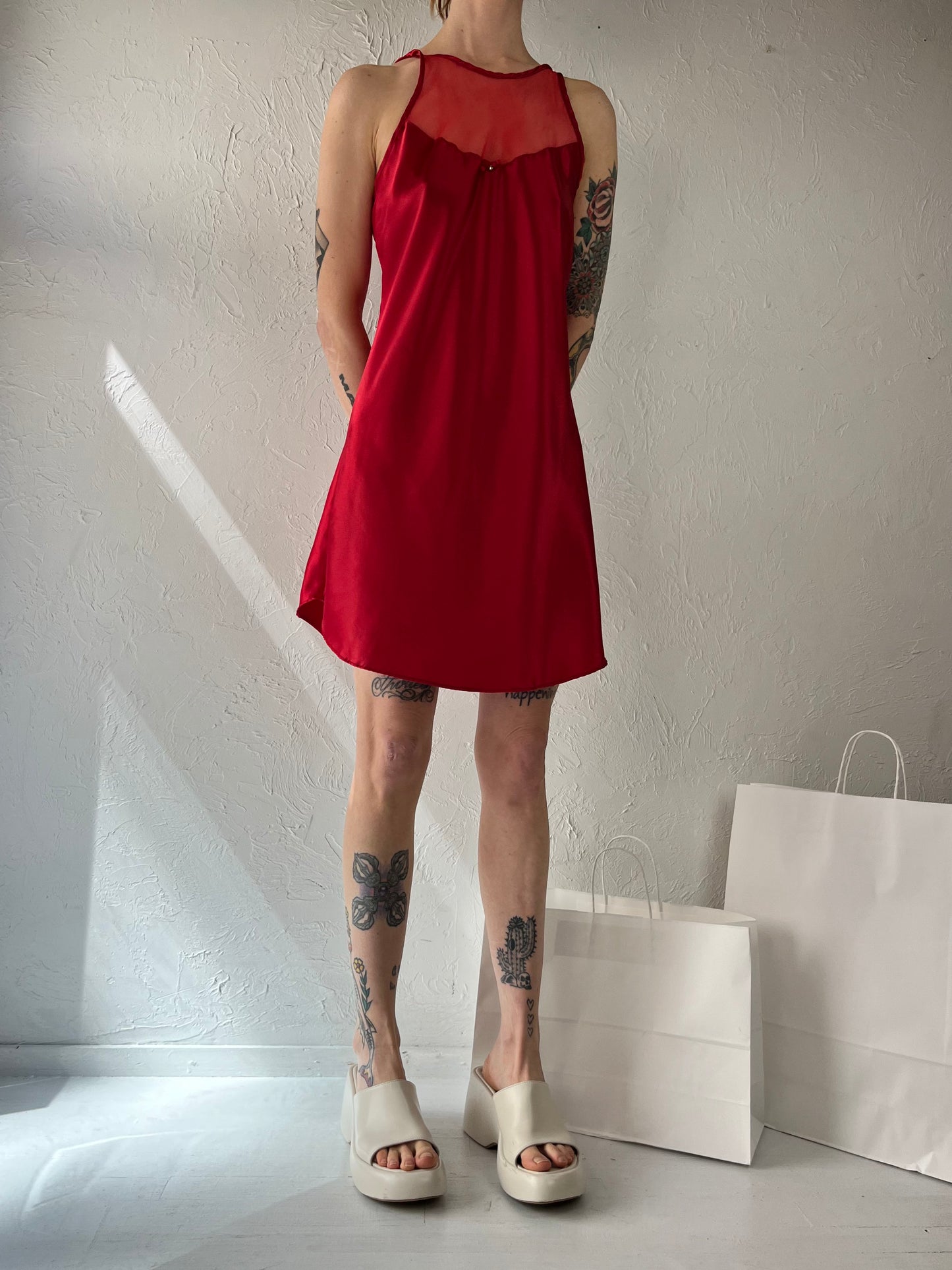 90s 'Jessica' Red Mini Slip Dress / Medium