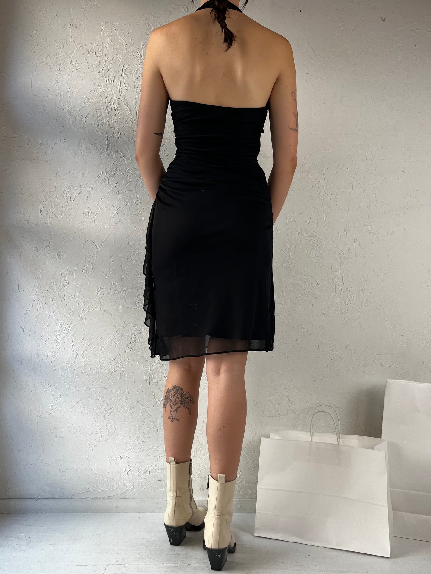 90s 'Blondie Nites' Short Black Halter Evening Dress / Small