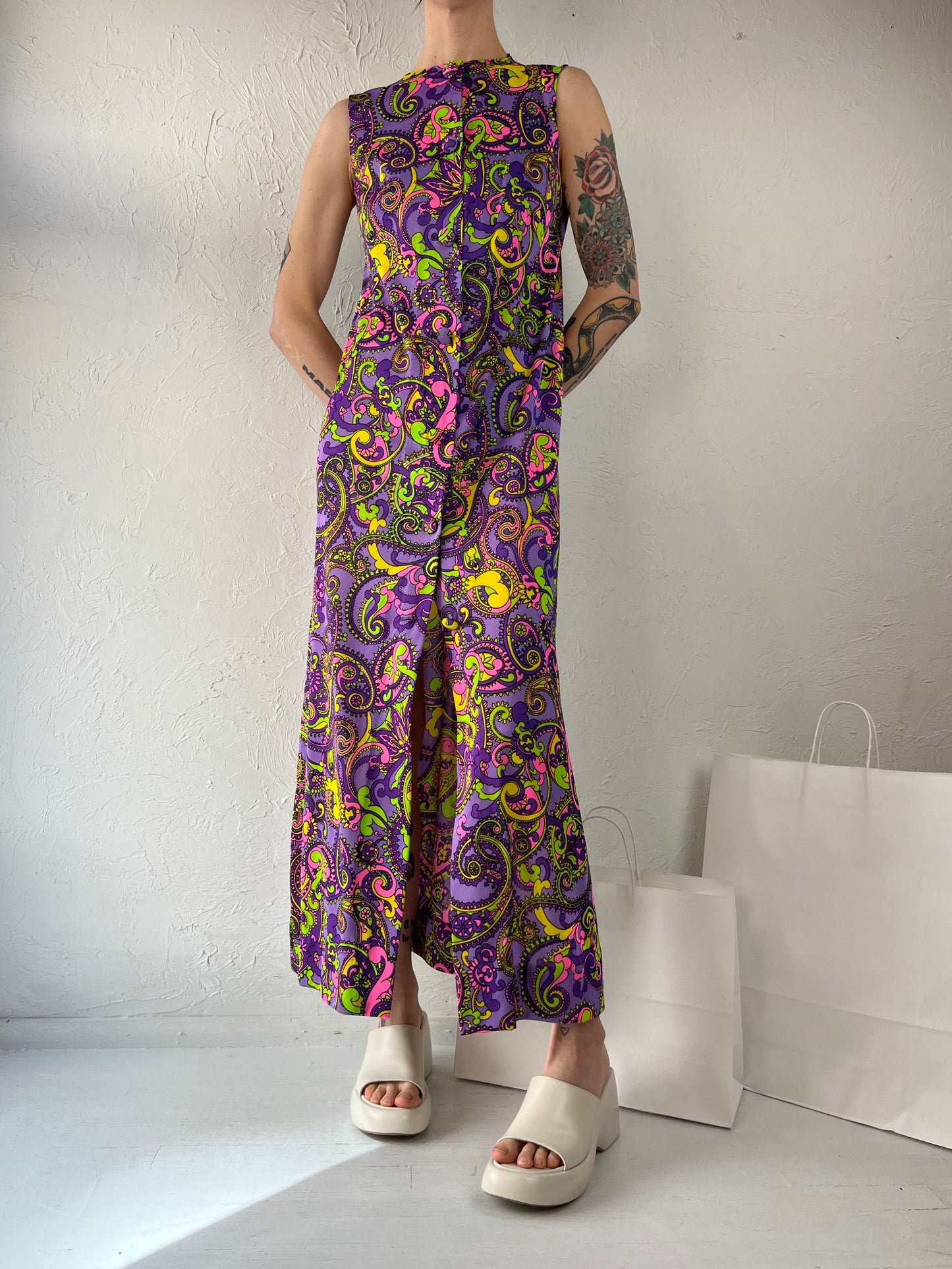 70s 'Le Voys' Purple Paisley Maxi Dress / Small