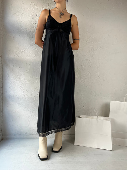 80s 'St Michael' Black Lingerie Slip Dress / Small