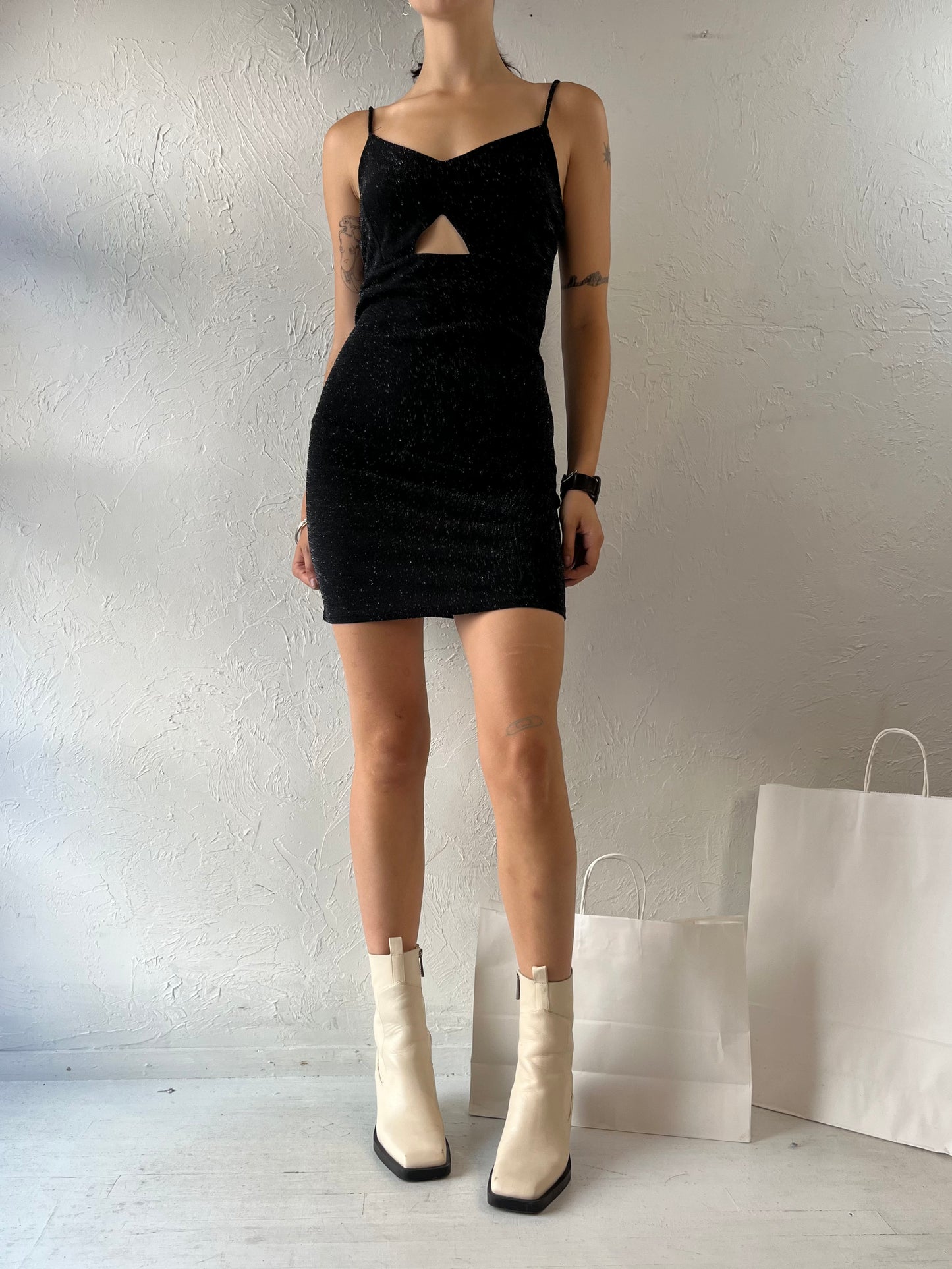 Y2k Black Sparkly Cut Out Mini Dress / Small