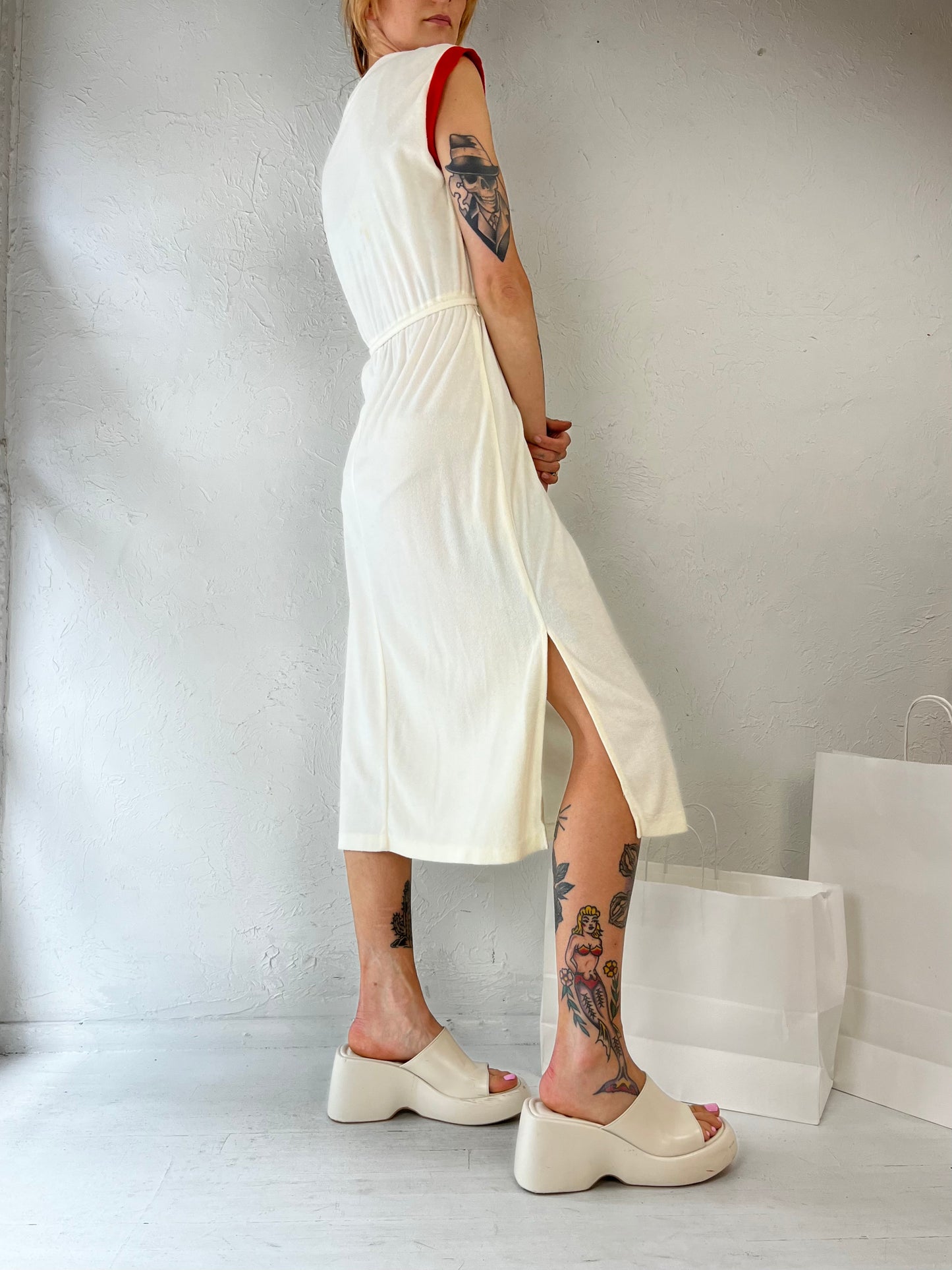 70s 'Nu Mode' Cream Terri Towel Midi Dress / Small