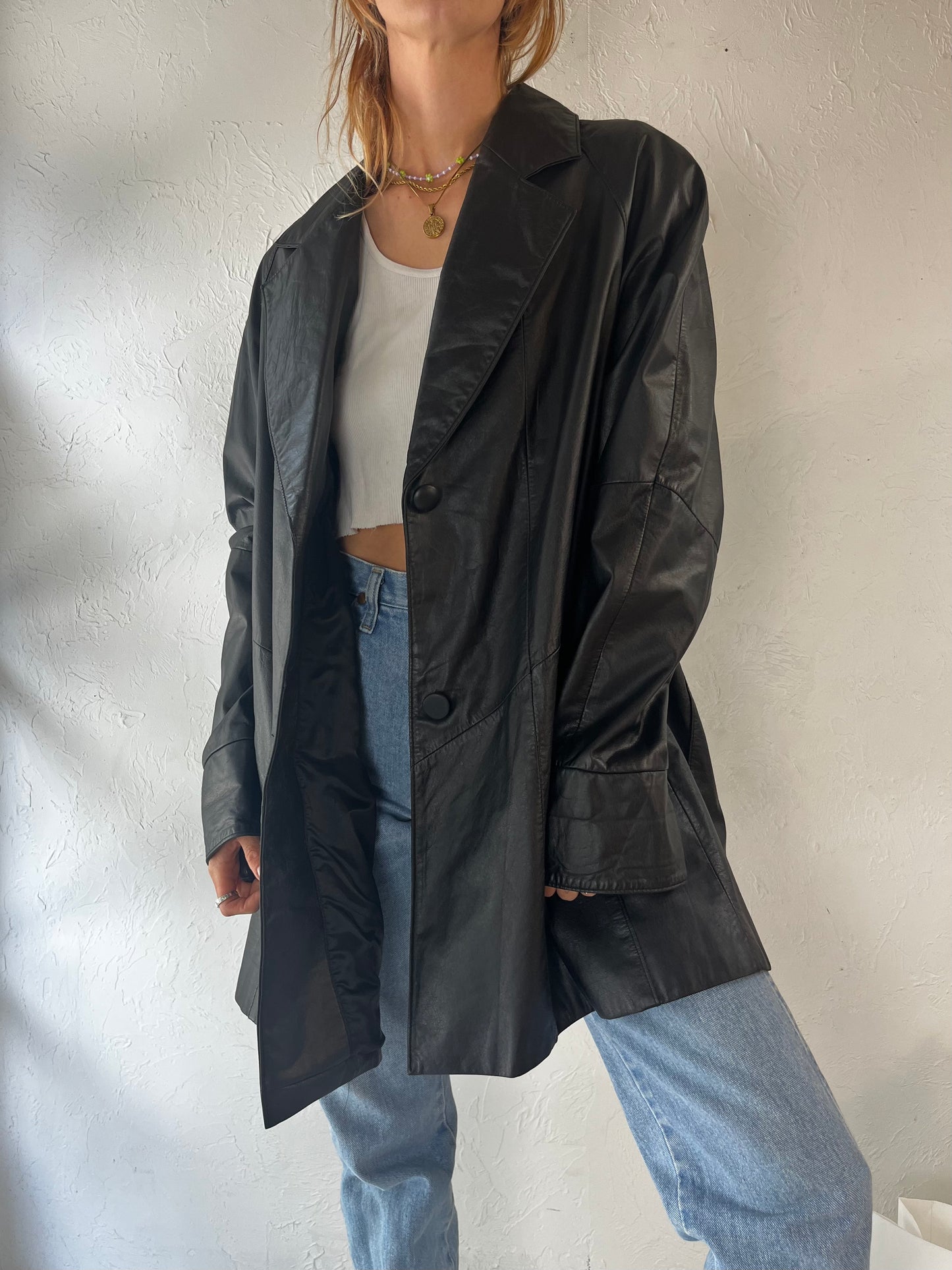 Y2K 'Ricardo' Black Leather Jacket / Large