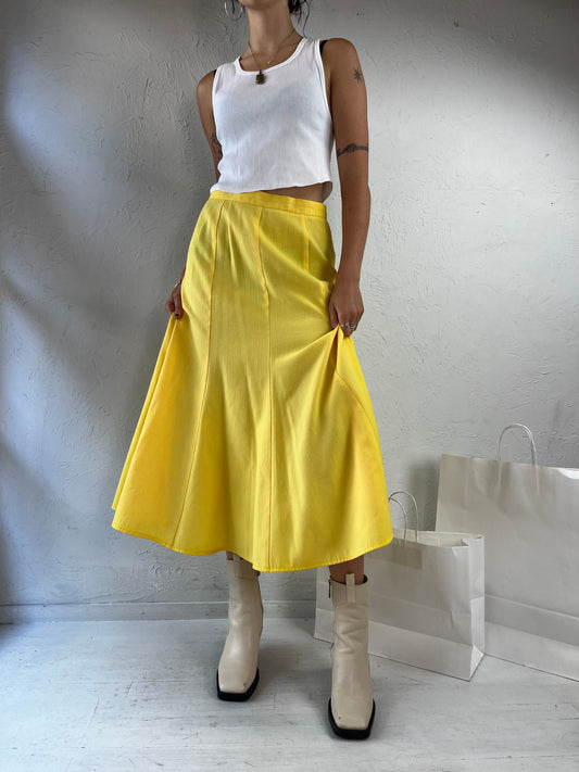 90s 'Snazzie Solo' Yellow A Line Midi Skirt / Medium