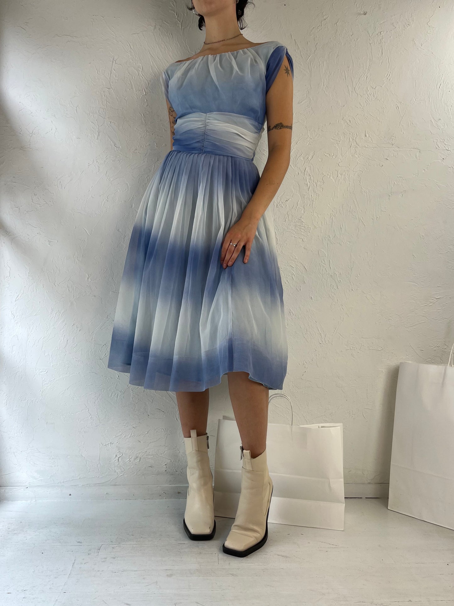 80 Handmade Blue Mesh Party Dress / Small
