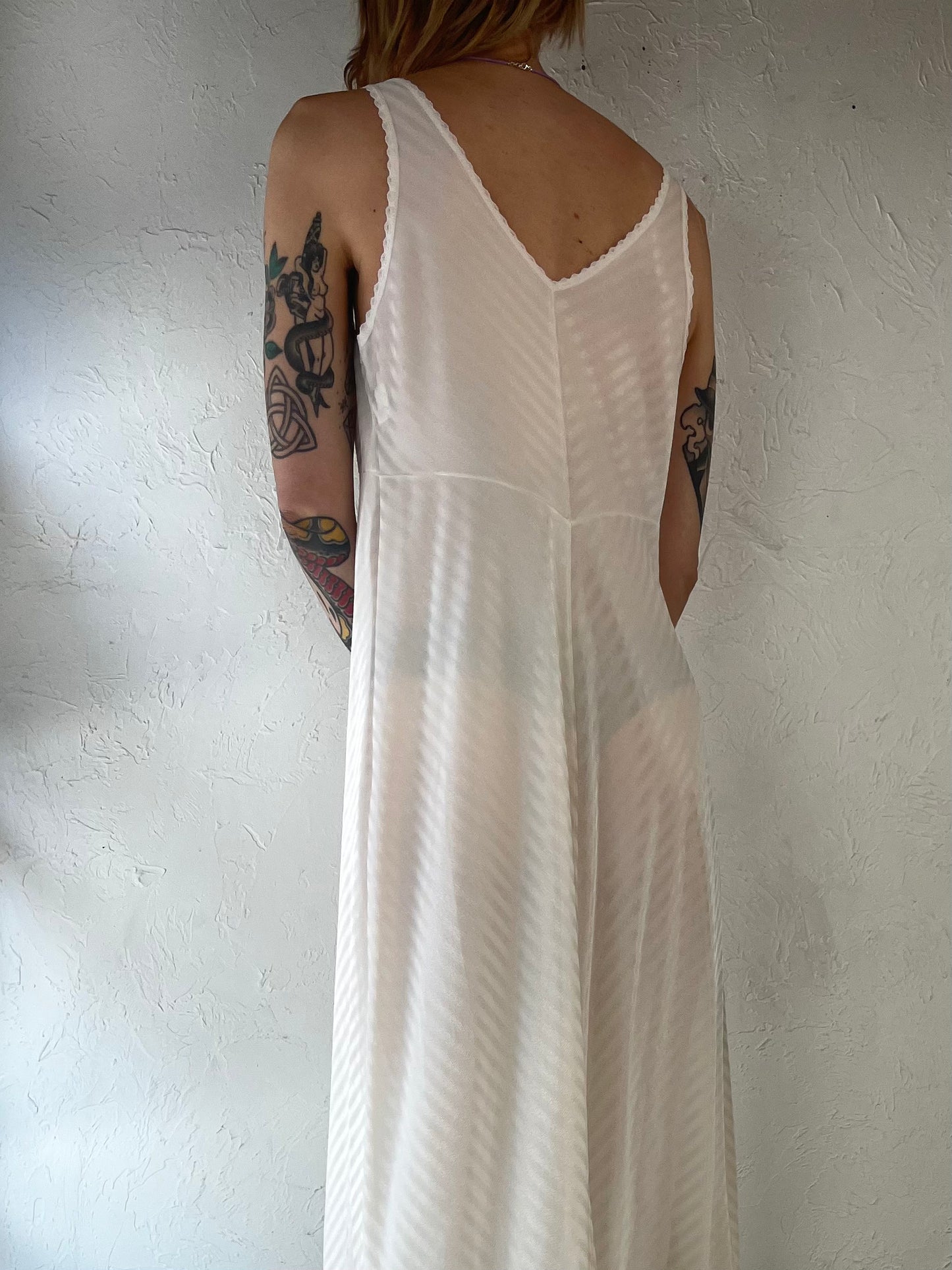 90s 'Kayser' White Nylon Slip Dress / Medium