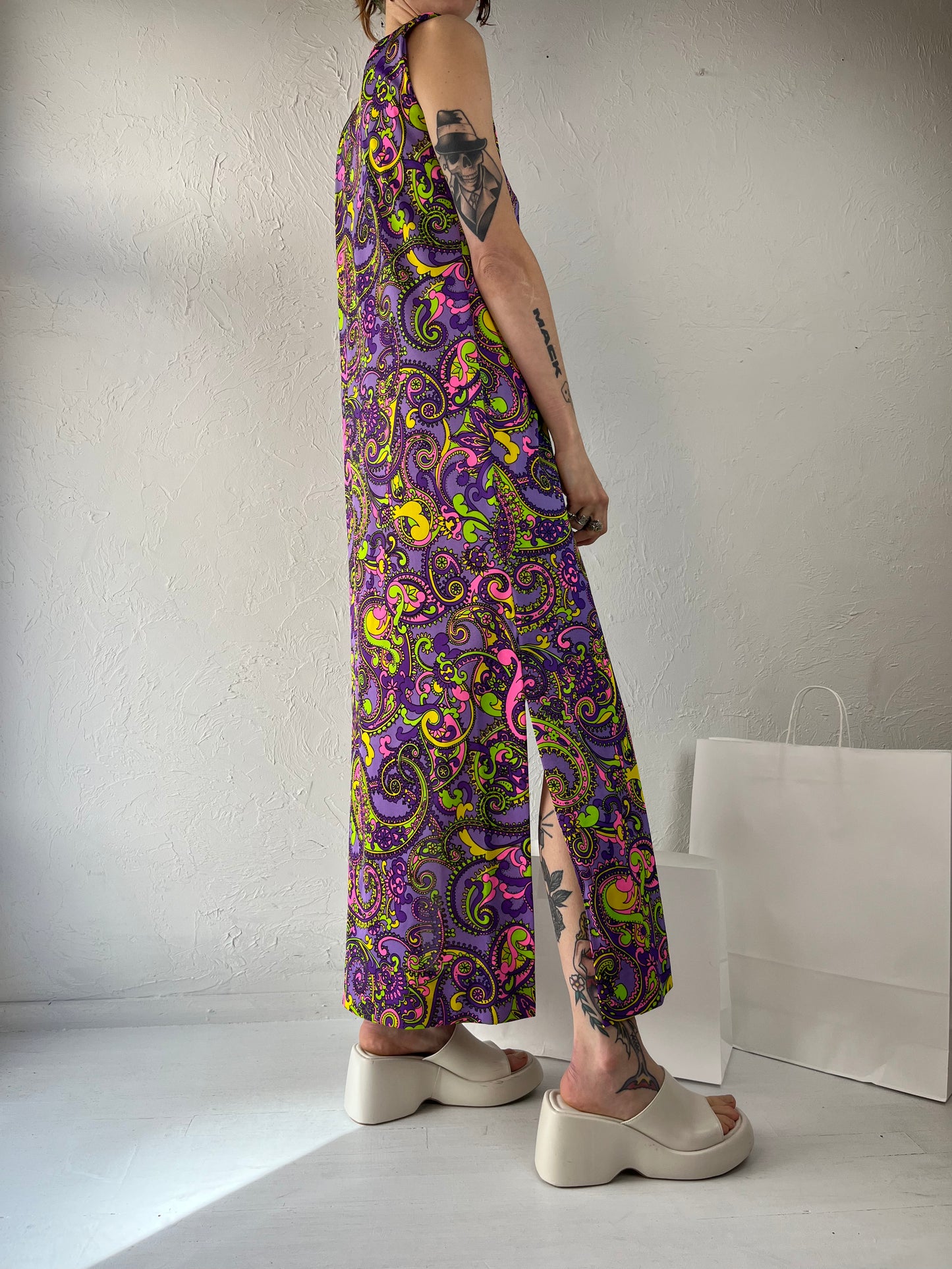 70s 'Le Voys' Purple Paisley Maxi Dress / Small