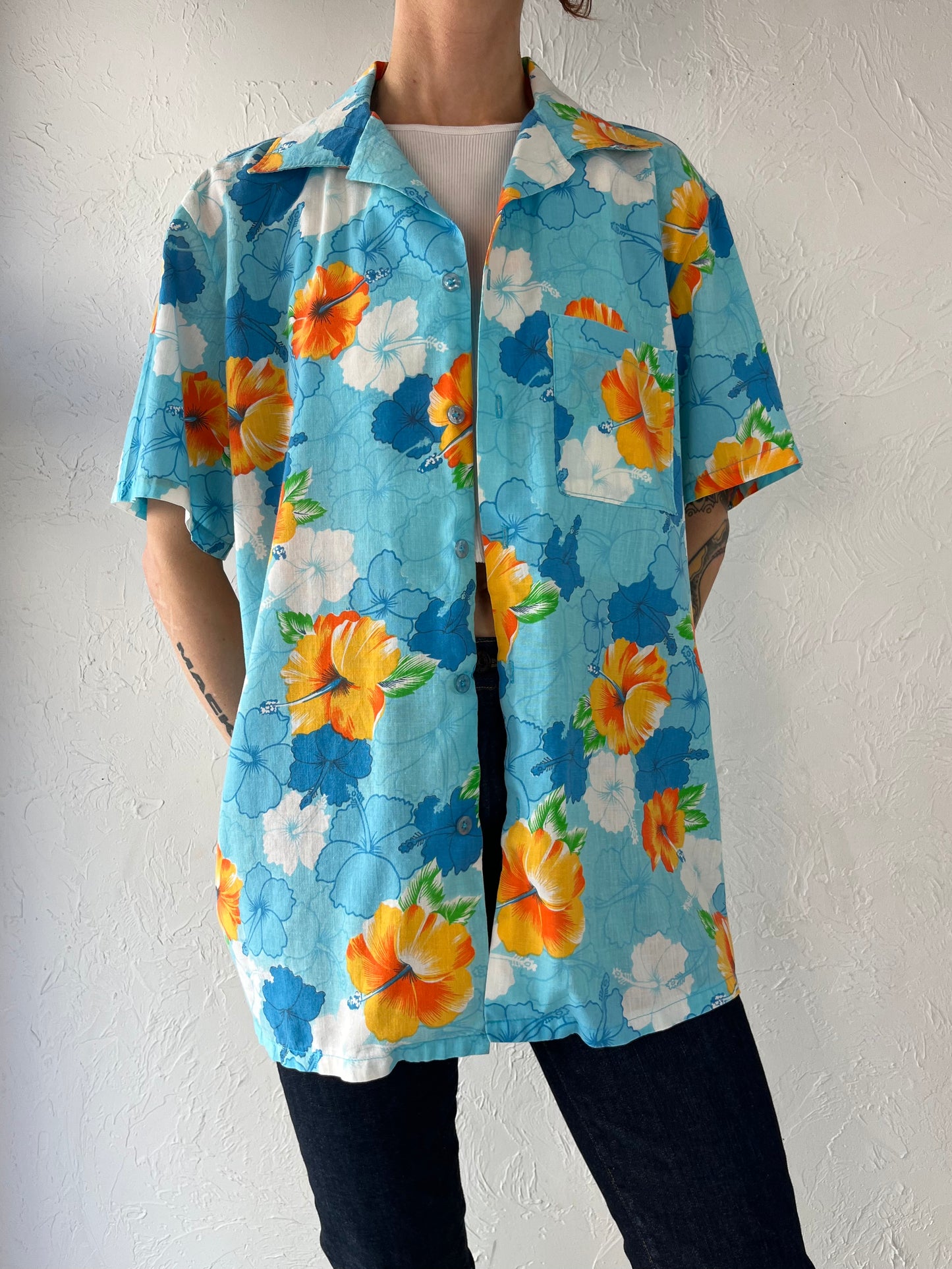 90s Handmade Hawaiian Shirt / Medium - Large