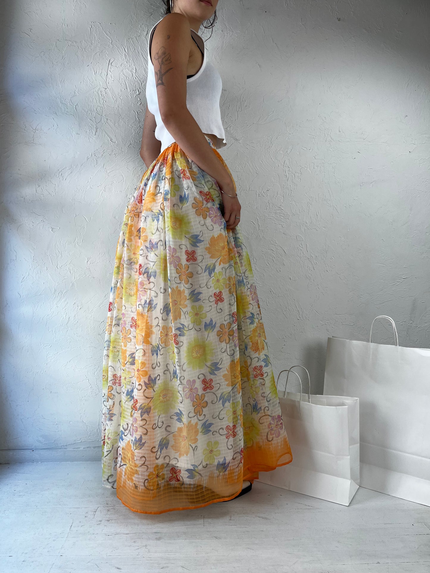 Vintage Handmade Floral Maxi Skirt / Small