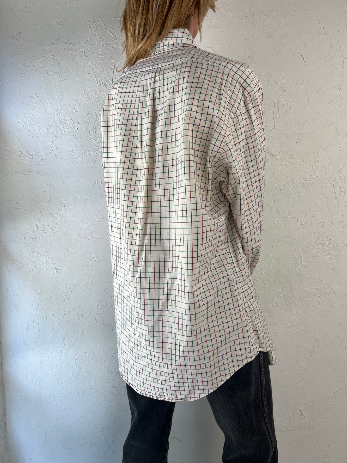 Y2k 'Ralph Lauren' White Check Button Up Mens Dress Shirt / Large