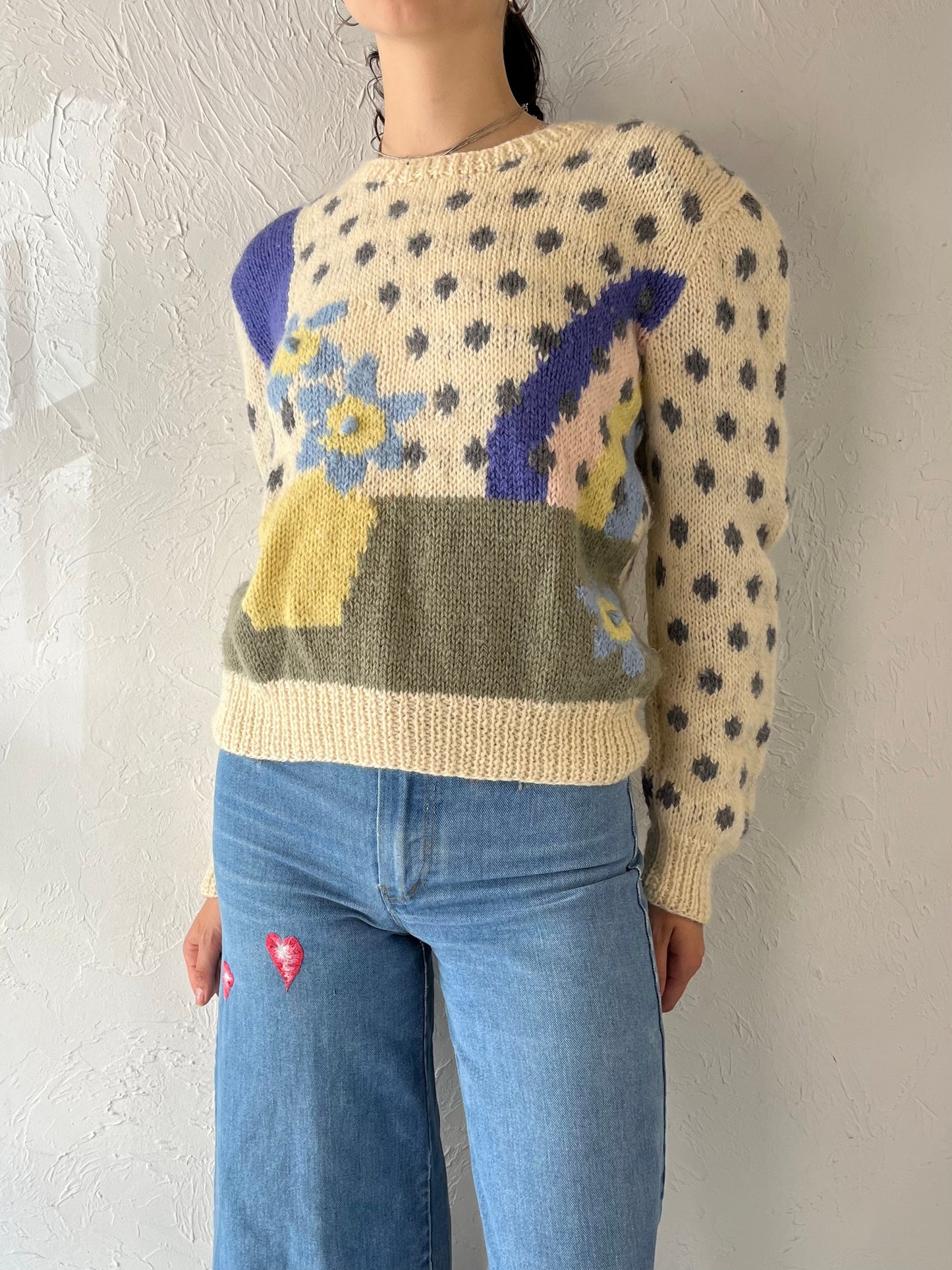 Vintage Hand Knit Abstract Sweater / Small